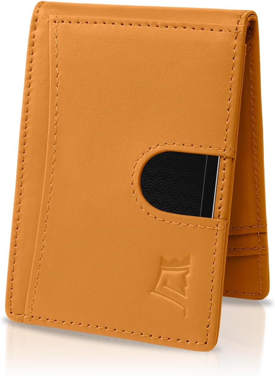 Kings Loot Money Clip Slim Minimalist Wallet for Men – RFID Blocking Leather Design with Money Clip – Front Pocket Bifold Holds 12 Cards – Stylish & Compact Wallets (Cognac) - Image 6