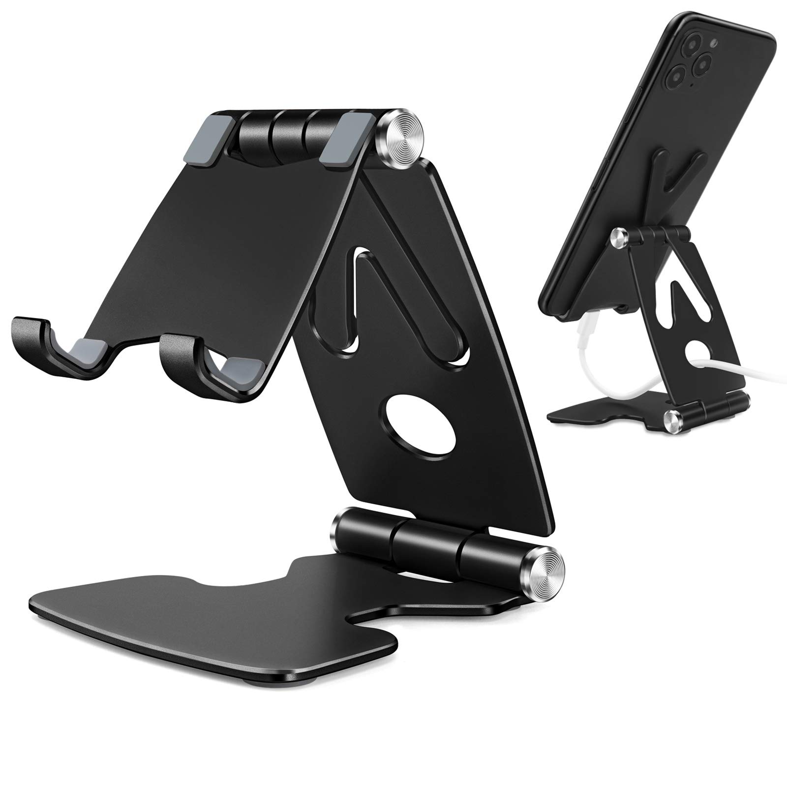 TECOOLPhone Stand, Adjustable Phone Stand for Desk, Mobile Phone Holder Stand Dock, Phone Holder Desk Iphone Stand for Desk for iPhone 13 12-6, Huawei, Samsung Galaxy Xiaomi Smartphone Holder - Black