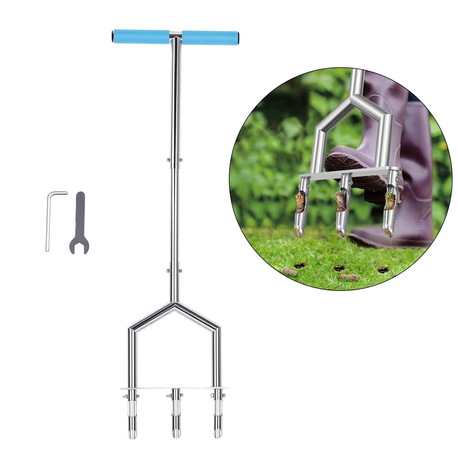 Annadue 3 Hollow Tine Manual Lawn Coring Aerator