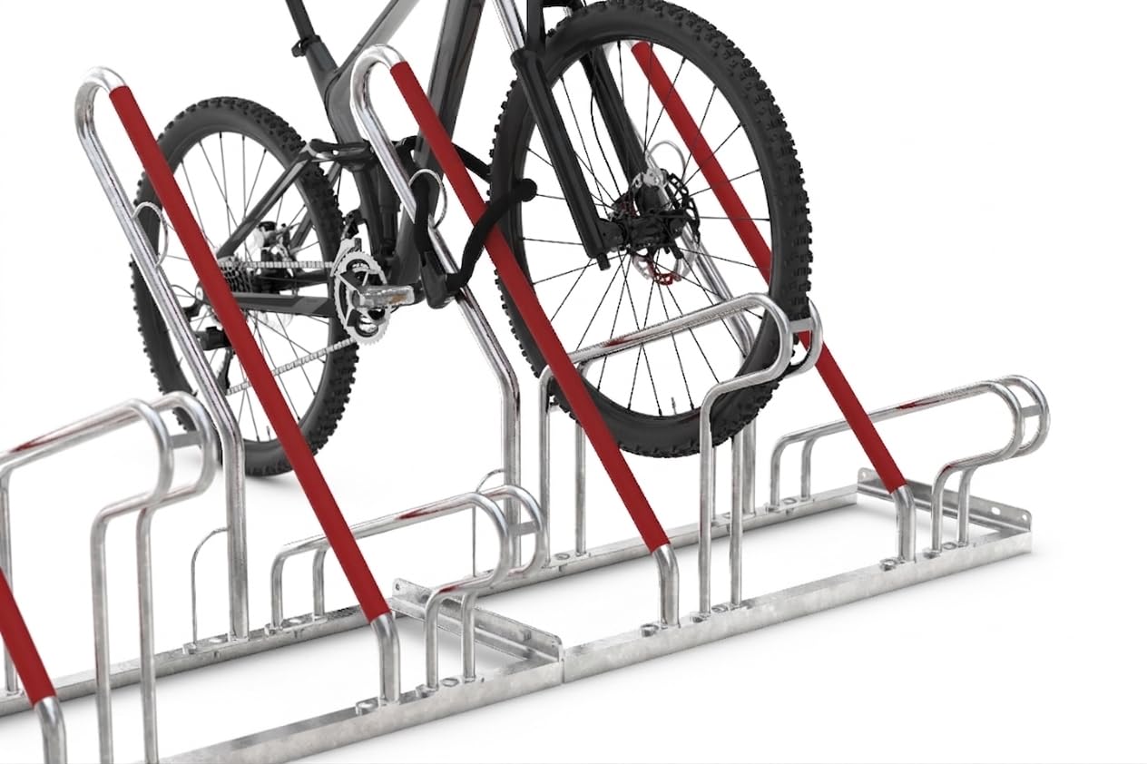Anlehnparker 2506 XBF | Fahrradständer einseitig | für 6 extra breite Fahrräder | erweiterbar | Abwechselnde Hoch-/Tiefeinstellung | mit Anlehnbügel | Fahrradparker Bodenparker Mehrfachständer