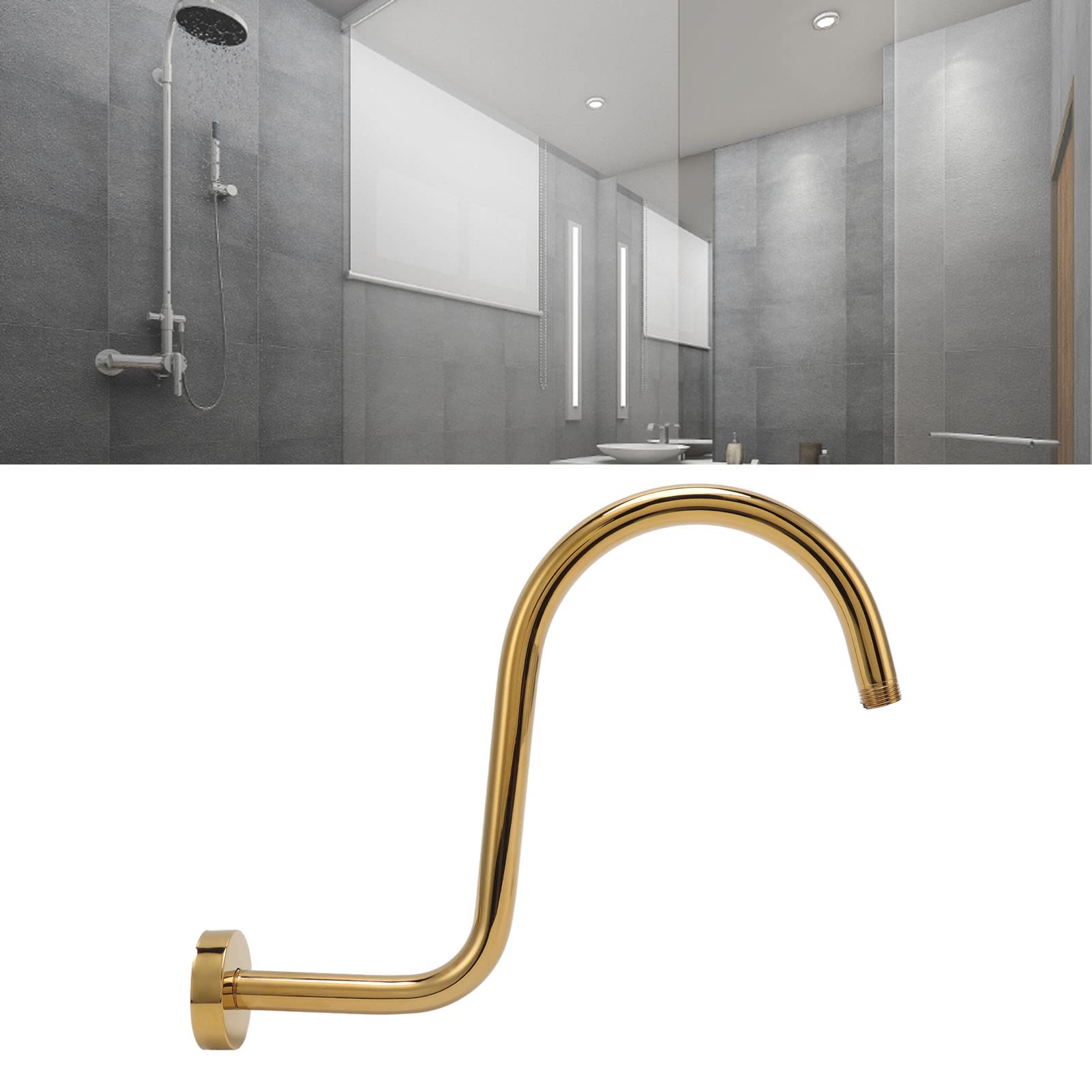 Acouto Braccio doccia rialzato a forma di S in acciaio inossidabile e flangia NPT braccio di estensione per doccia in oro spazzolato a forma di S vecchio braccio a forma di braccio in acciaio inox