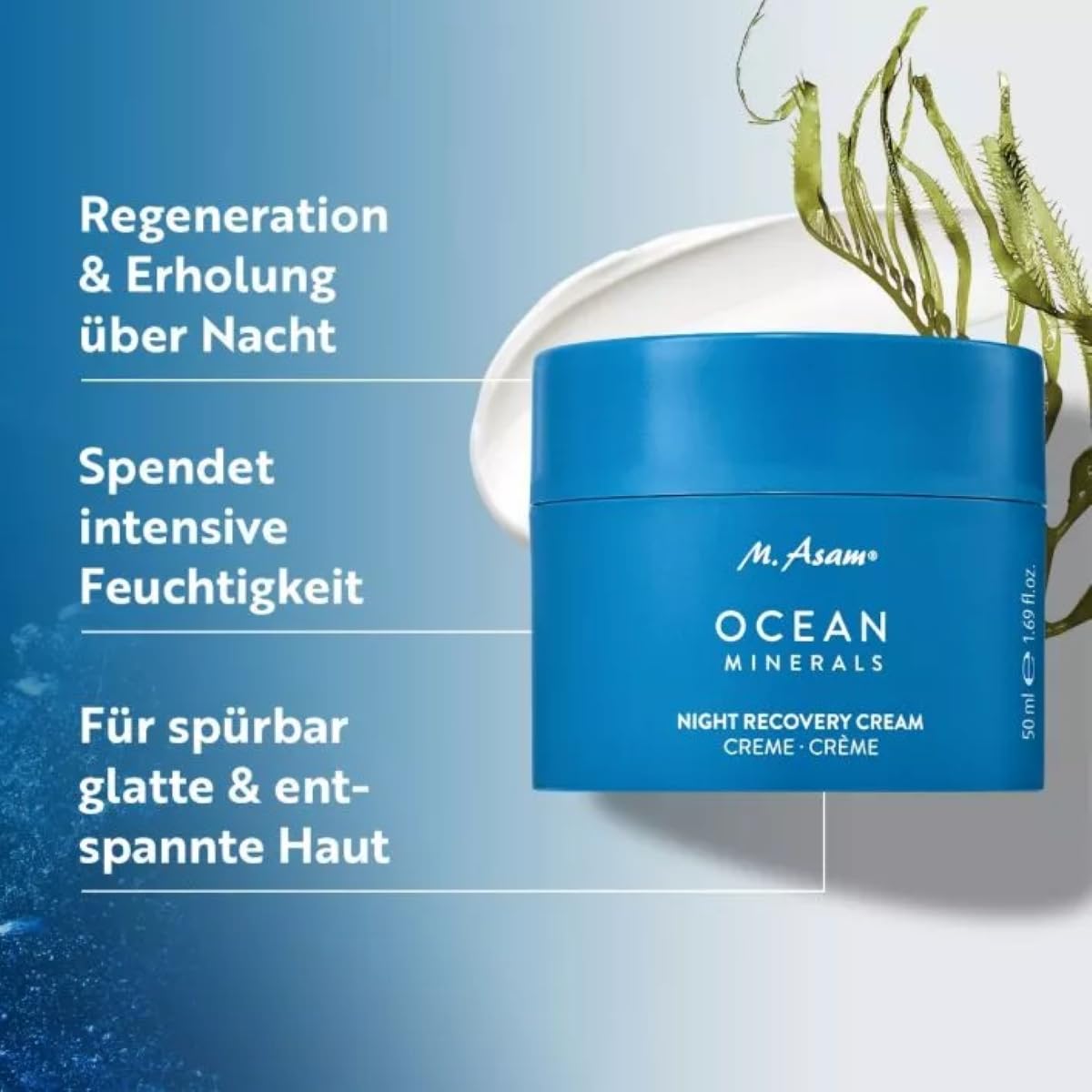 M. Asam OCEAN MINERALS Night Recovery Cream (50 ml) – regenerierende Nachtcreme verbessert die Elastizität & Trockenheitsfältchen, Gesichtscreme pflegt die Haut mit Ceramiden, Sheabutter & Arganöl