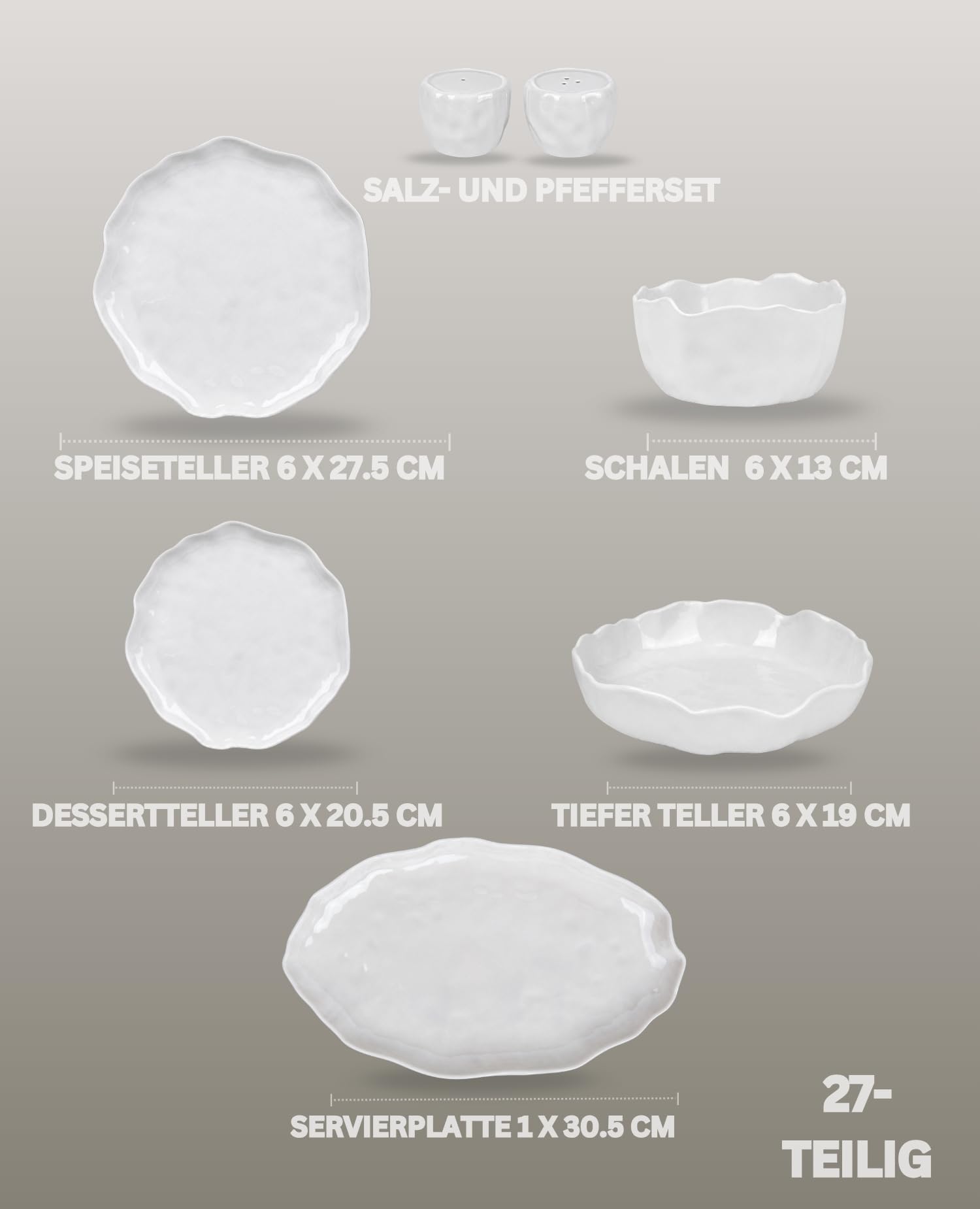 Geschirrset 27-teilig aus Porzellan für 6 Personen – BRICARD Angles White – Tafelservice Weiß mit Speisetellern, Desserttellern, tiefen Tellern & Schalen – spülmaschinen-, mikrowellen- & ofengeeignet