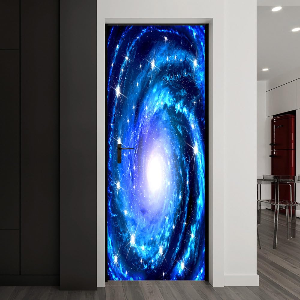 Autocollant de porte effet 3D cercle bleu blanc en PVC imperméable 90x200cm