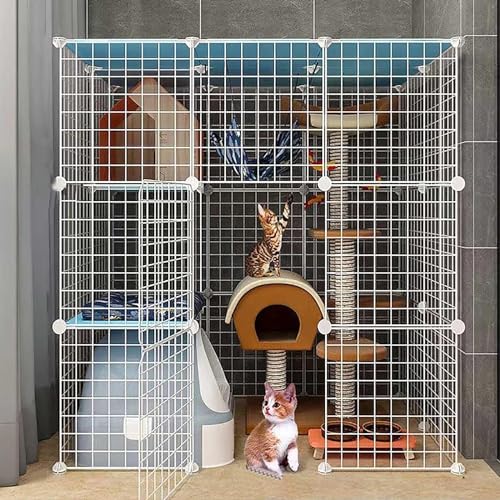 Casa para gatos, jaula para gatos, recintos para gatos de interior, corral grande para gatos, desmontable, de metal, para hacer tú mismo, jaula para hurones, para animales pequeños, grande para gatos