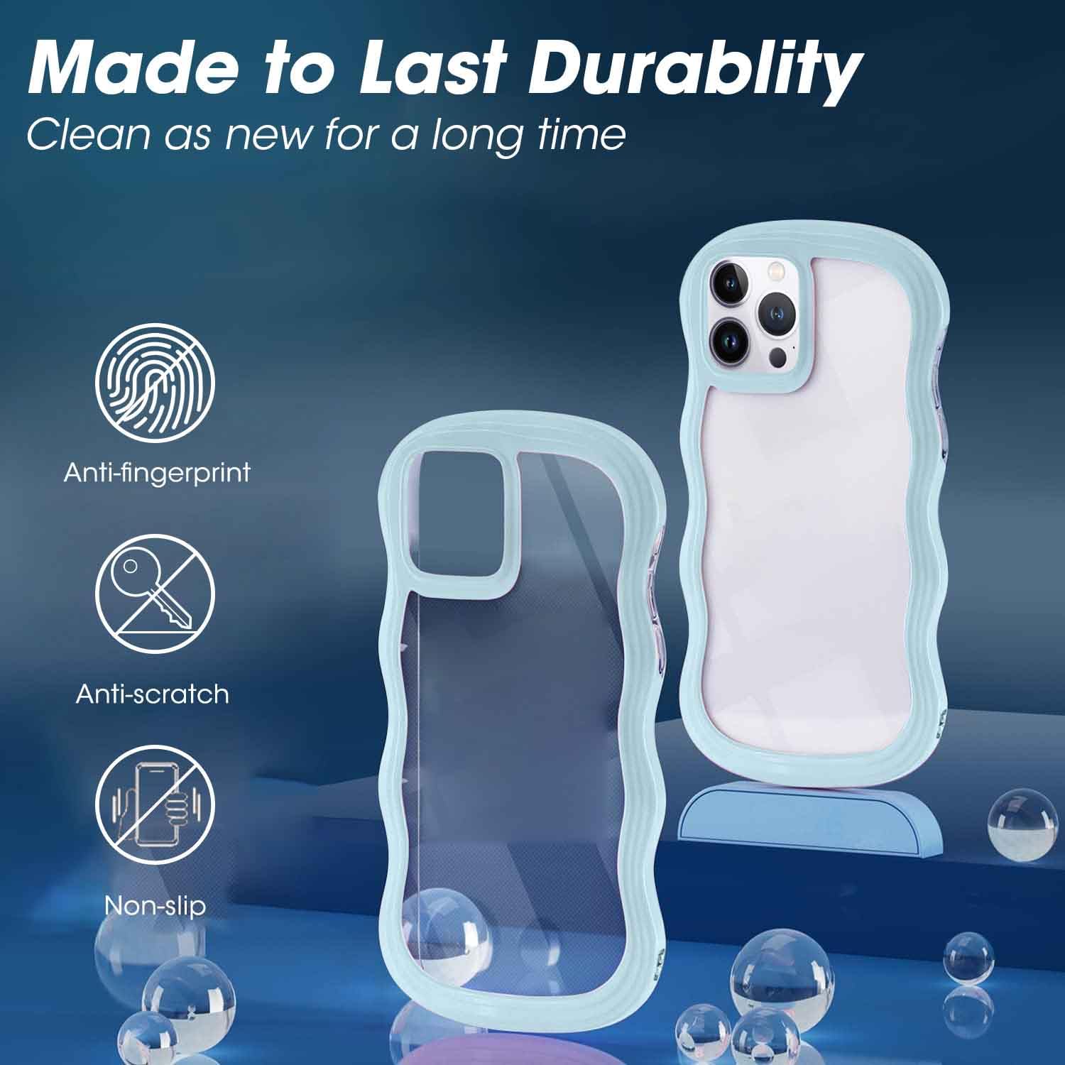 ORDA Cute Wave Frame PC Phone Cover for Women & Girls - Compatible for iPhone 11 Pro - 6.5in Blue, for iPhone 11 Pro Max 6.5" - Image 4