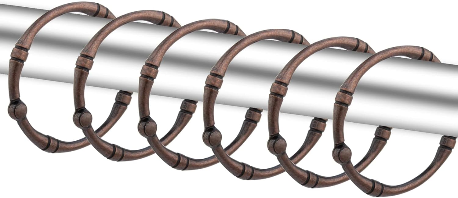 Shower Curtain Hooks, Rustproof Decorative Shower Curtain Rings Metal Round Shower Hooks for Bathroom Shower Rod, 12 Pack (Nickel)