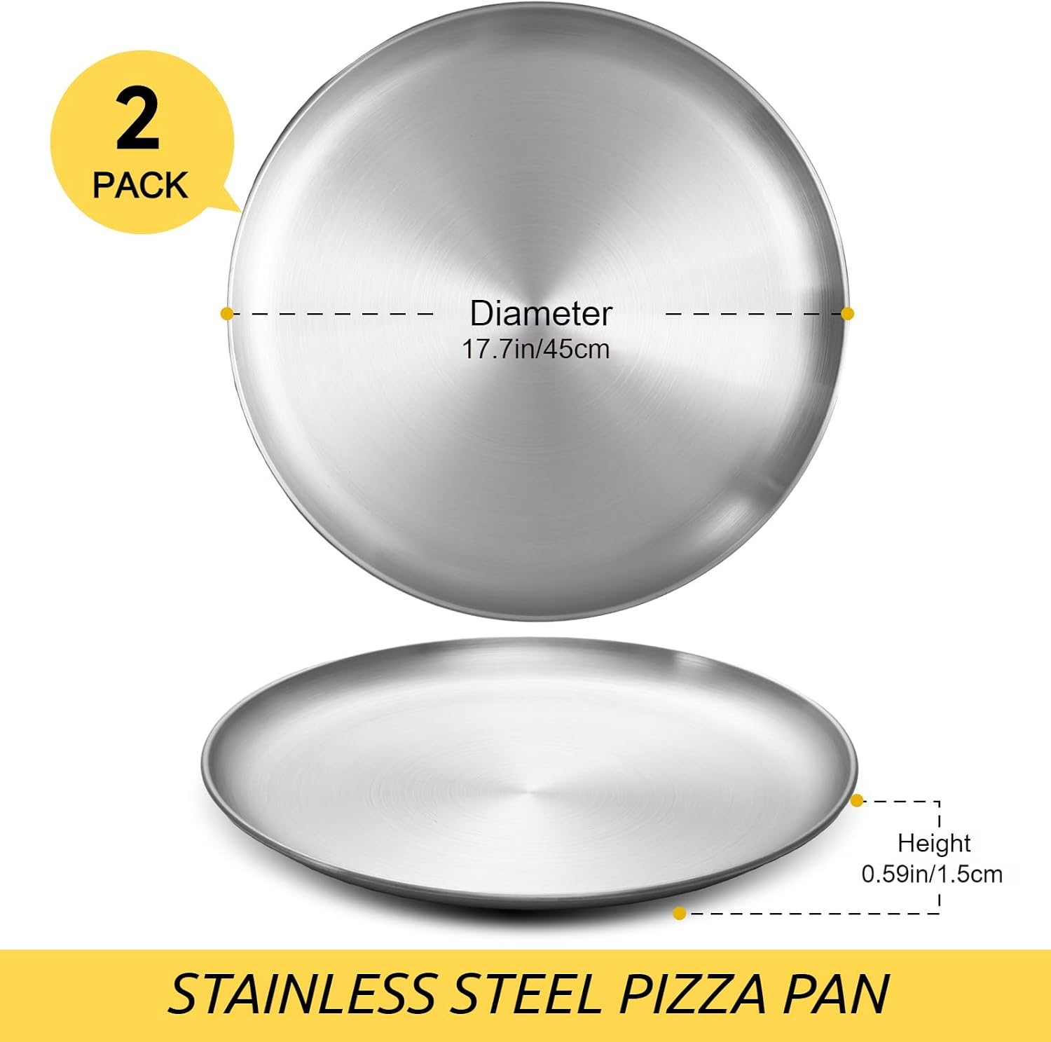 18 Inch Pizza Pan for Oven 2 Pack Stainless Steel Baking Sheet Round Plates for Cake Pie and Salad Pizza Steel Large Tray Oven Dishwasher Safe & Easy Clean