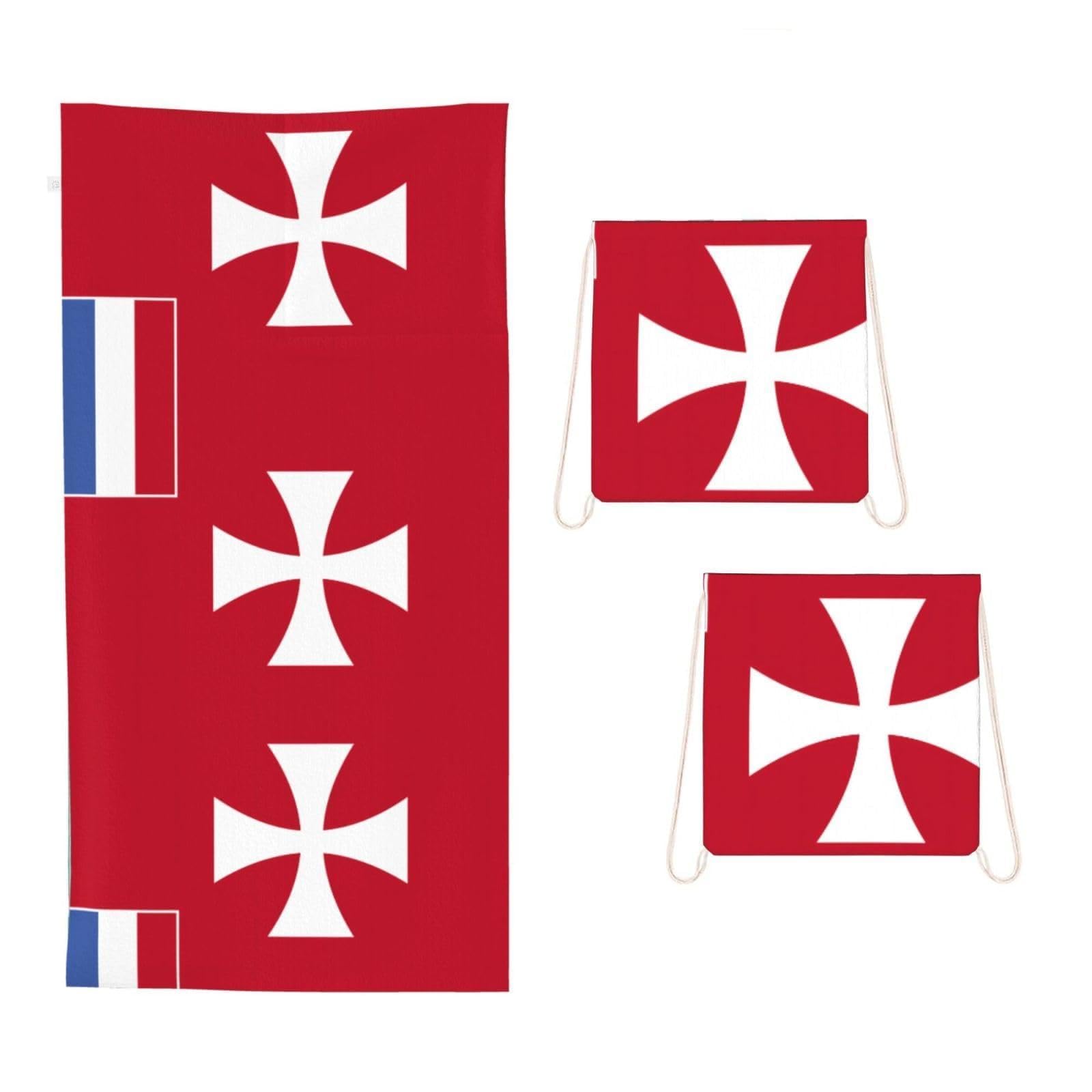 CNTDBU Flag of Wallis and Futuna Islands 2 in 1 Packable Towel Bag-Large Beach Towel with Stuff Sack, Super Absorbent Microfiber Travel Towel for Pool