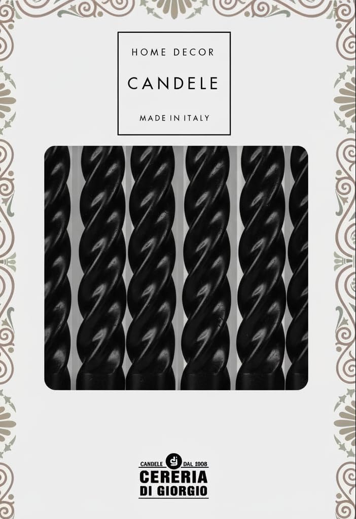 Tortillon Lacquered Candles Diameter 2.2 cm Height 21 cm – 6 Pieces – Black Cereria Di Giorgio