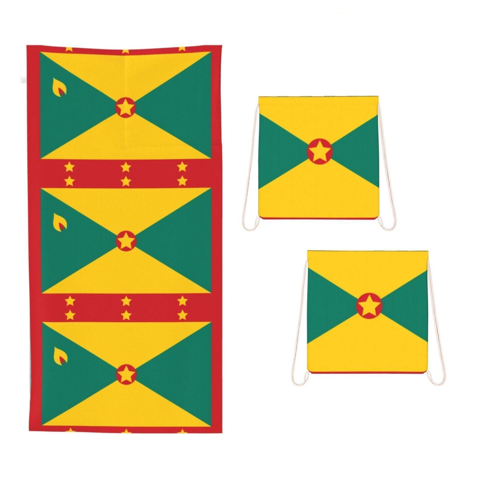CNTDBU Flag of Grenada 2 in 1 Packable Towel Bag-Large Beach Towel with Stuff Sack, Super Absorbent Microfiber Travel Towel for Pool