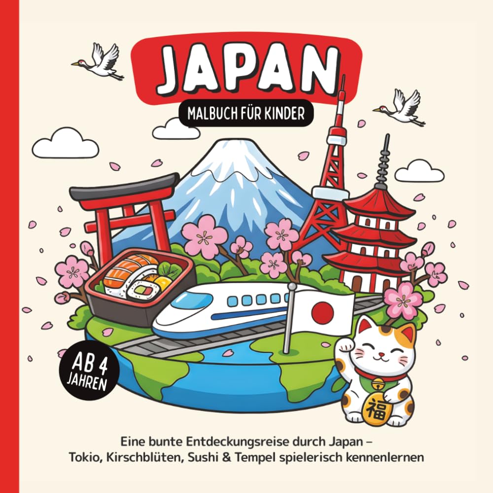 Japan Malbuch für Kinder ab 4 Jahren: Eine bunte Entdeckungsreise durch Japan – Tokio, Kirschblüten, Sushi & Tempel spielerisch kennenlernen (Länder-Malbücher für Kinder)