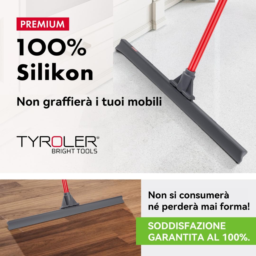Tyroler Tira Acqua Pavimenti esterno da 60 cm | Testa in Silicone 100% | Manico Antiruggine da 140 cm tergipavimento spingiacqua | tiraacqua pavimenti esterni | tiracqua per pavimento
