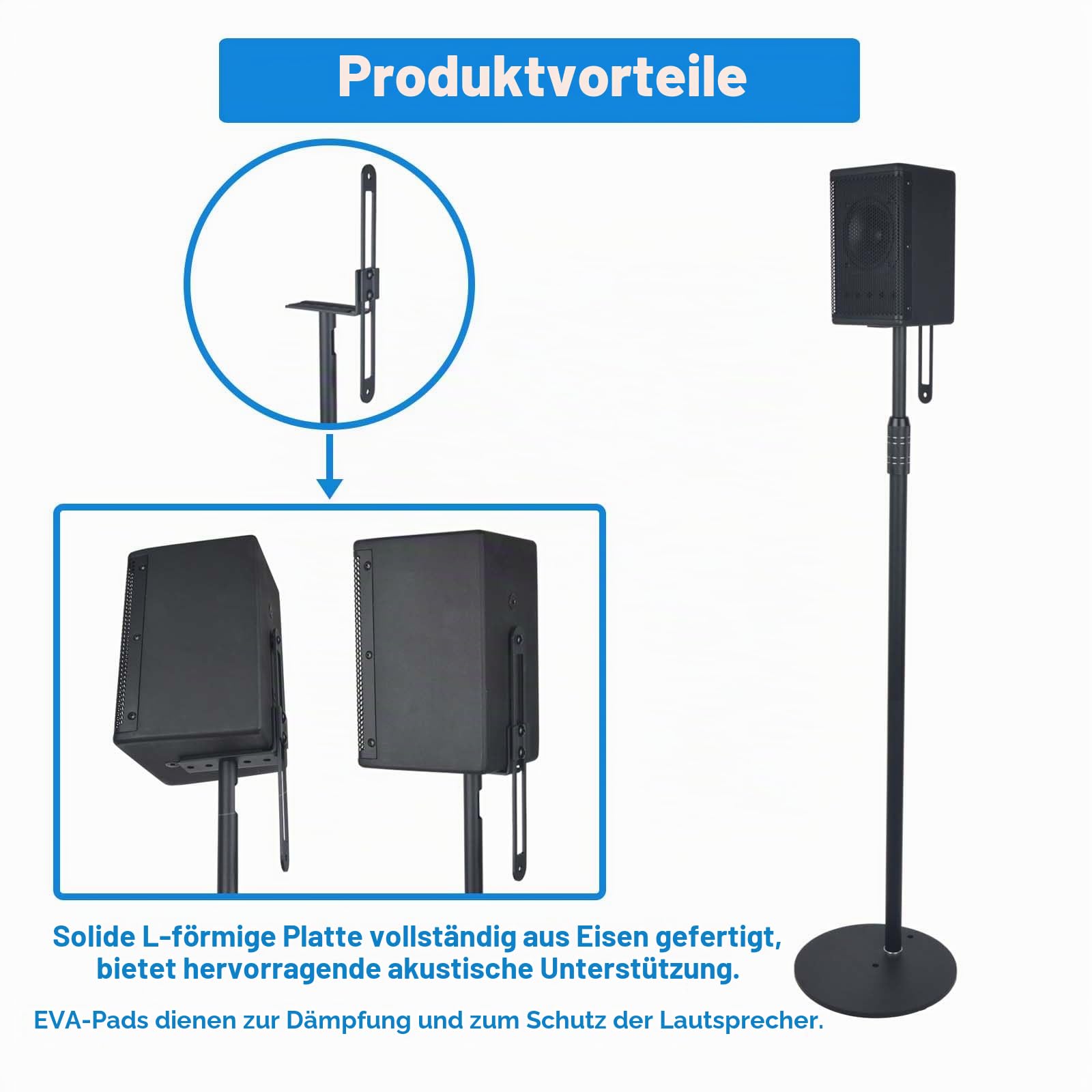 Höhenverstellbarer Lautsprecherständer für Satelliten- & Kleine Lautsprecher, 84-122cm Verstellbereich, Bis 8,8 Pfund Traglast, Einfache Montage, HD-718, 2er-Pack Schwarz