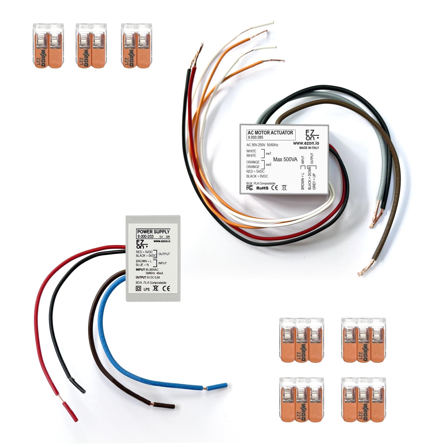 Kit completo Comando 1 Tapparella - Modulo di comando Smart per Tapparelle Elettriche, Sistemi di Oscuramento e tende, Controllo remoto con App ezon.io, Vocale con Alexa e Google Home