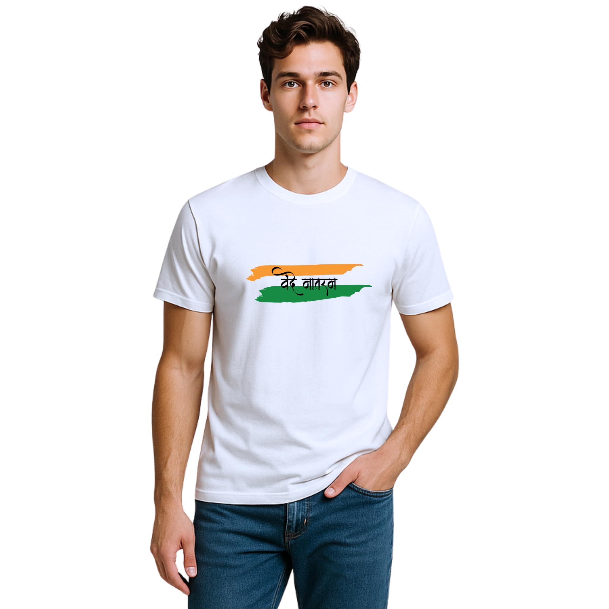 Premium Vande Mataram T-Shirt for Men– Patriotic Brush Stroke Graphic – Cotton Blend Round Neck Regular Fit – Unisex Casual Tee-image-35