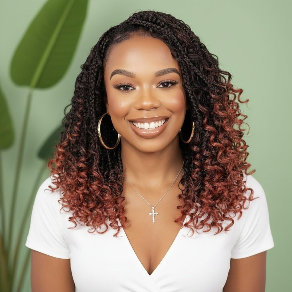 Fulcrum Goddess Box Braids Crochet Hair 14 Inch,9 Packs Boho Box Braid Crochet Hair for Women,Pre-looped Bohemian 3X Crochet Braiding Hair with Curly Ends(14Inch,T350#)
