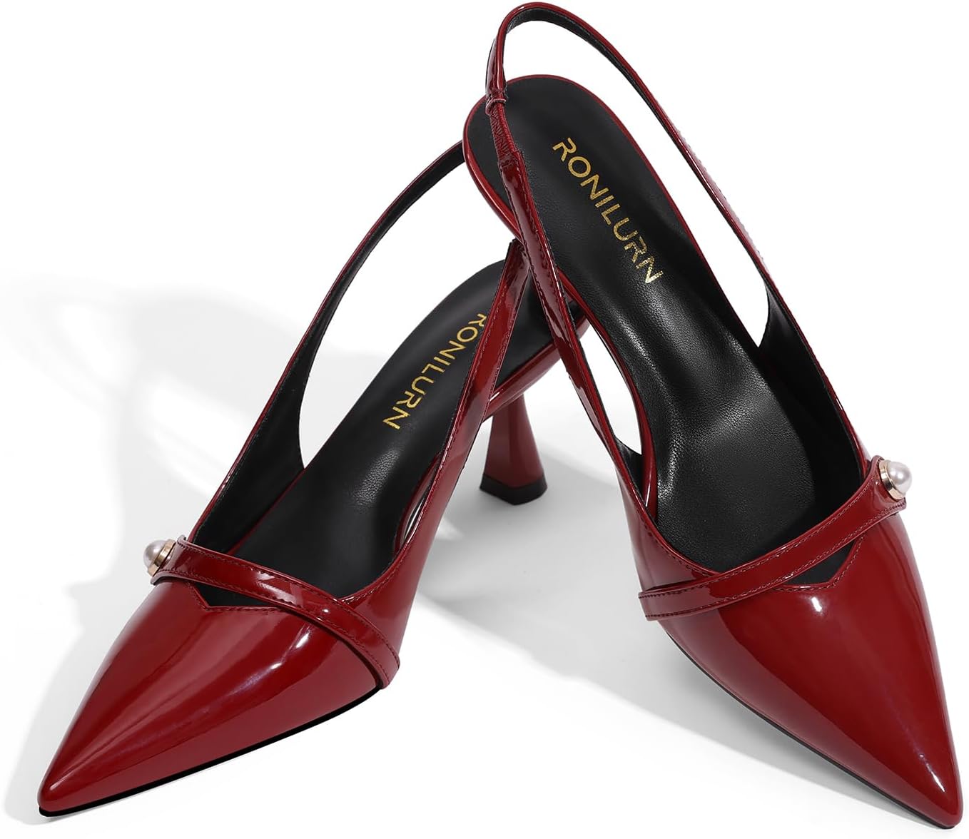 Women Kitten Heels Slingback Low Heel Pumps Dress Shoes for Women Closed Pointed Toe Pearl Heels for Work Wedding Bridal - Image 6