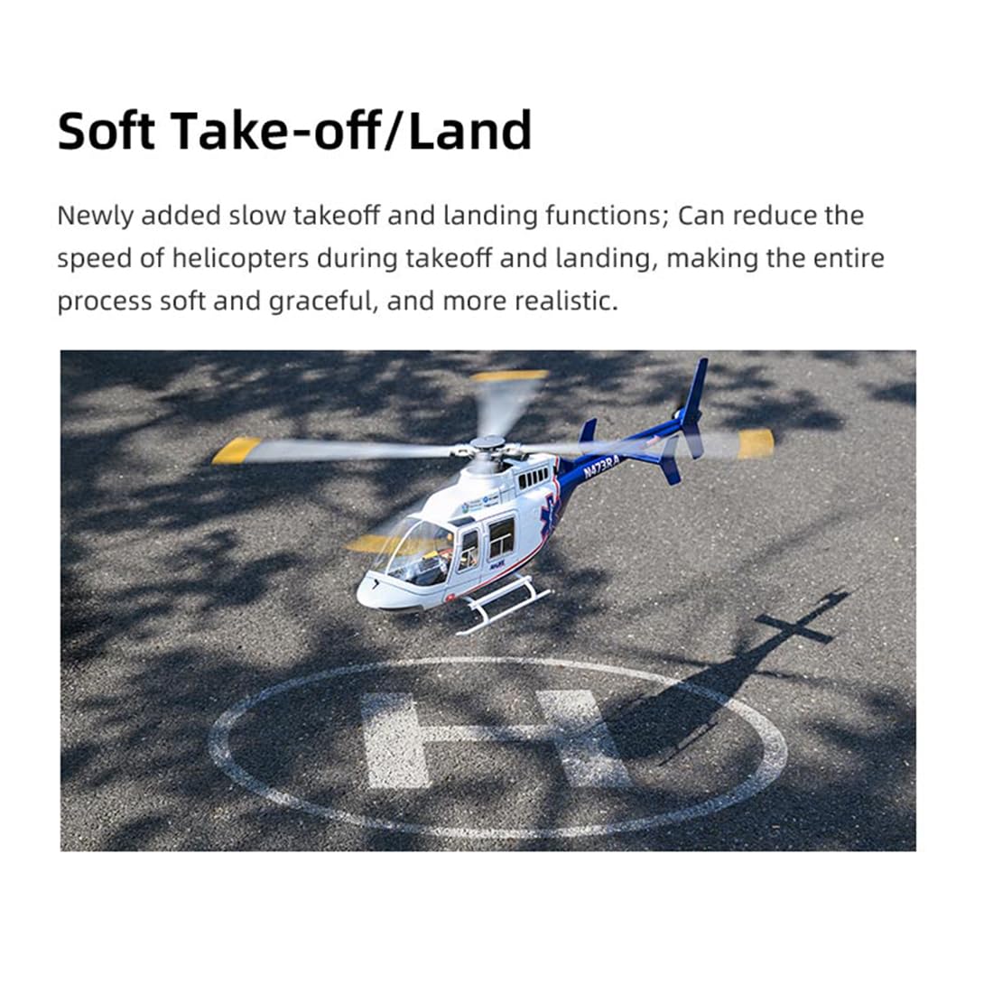 FLYWING BELL-407 - Modellino di elicottero radiocomandato, classe 470, 2,4 GHz | Controllo di volo a sei canali "Military ACE" con quattro rotori, GPS e rotori a cambio rapido, versione RTF