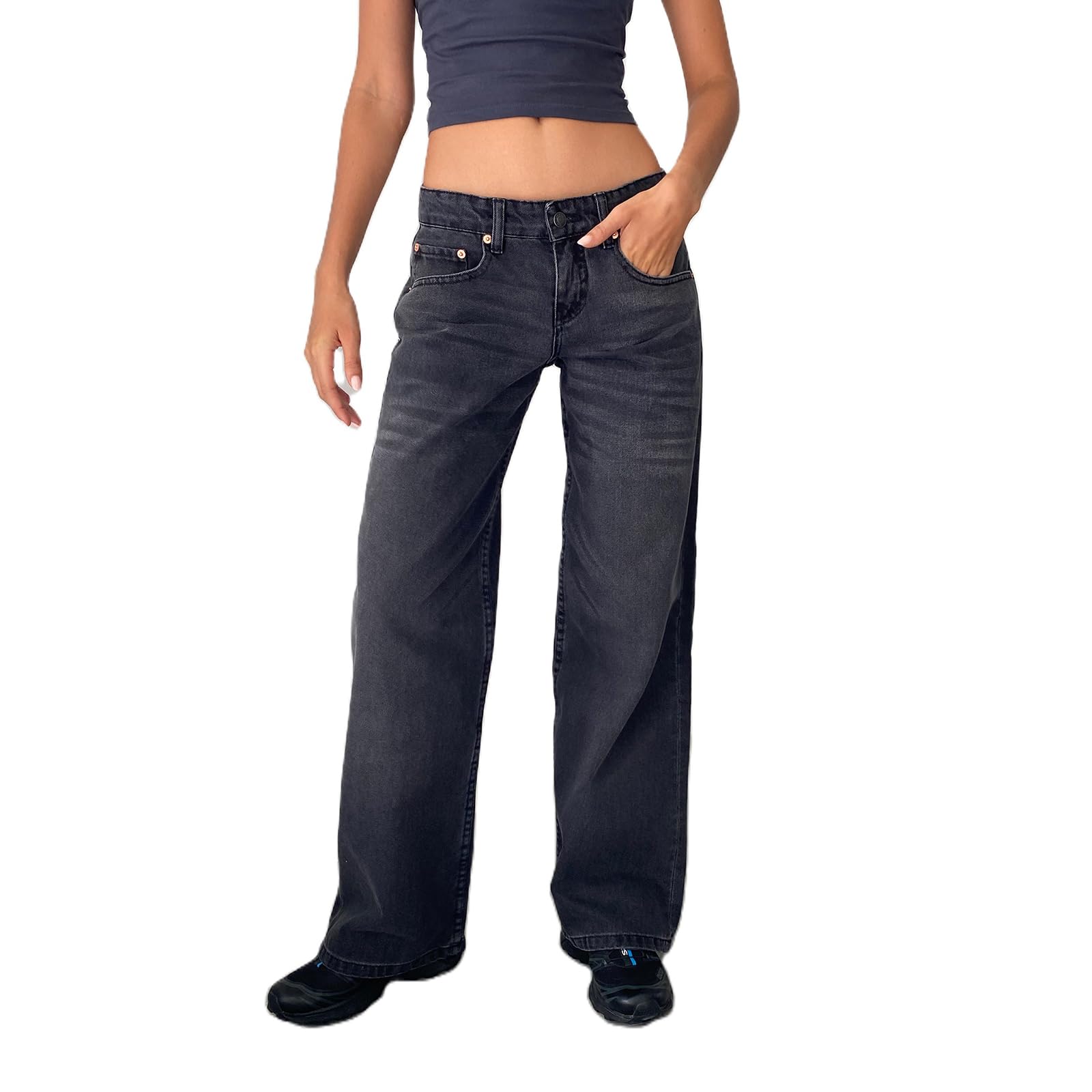 Women's Wide Leg Boyfriend Jeans Straight Leg Denim Pants Low Rise Baggy Casual Loose Jeans