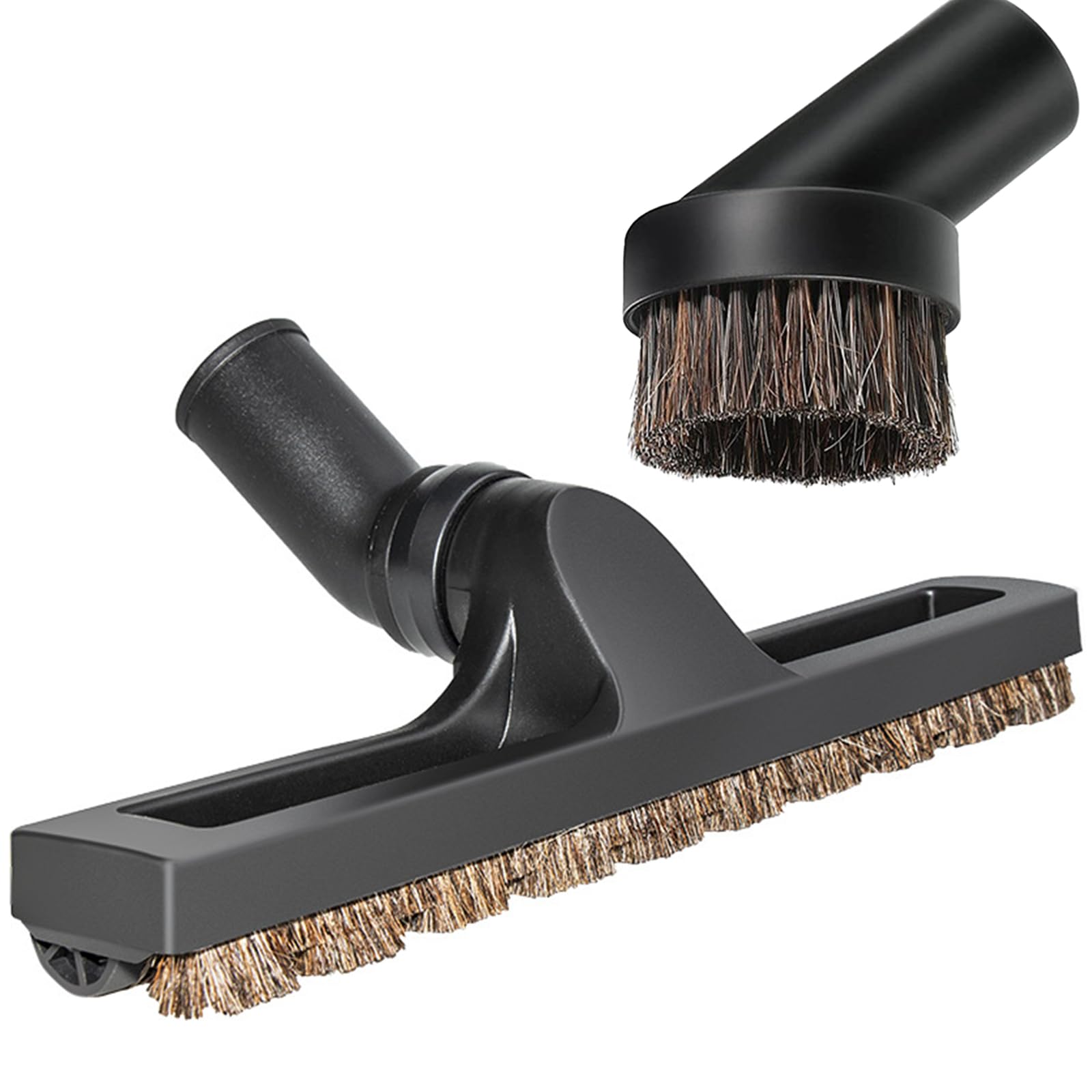 1 1/4 inch Hardwood Floor Brush and 32mm Round Horse Hair Dust Brush with 1.25'' Vac Port, Soft Horse Hair Brush, 360°Swivel Head Fit Most Vacuum