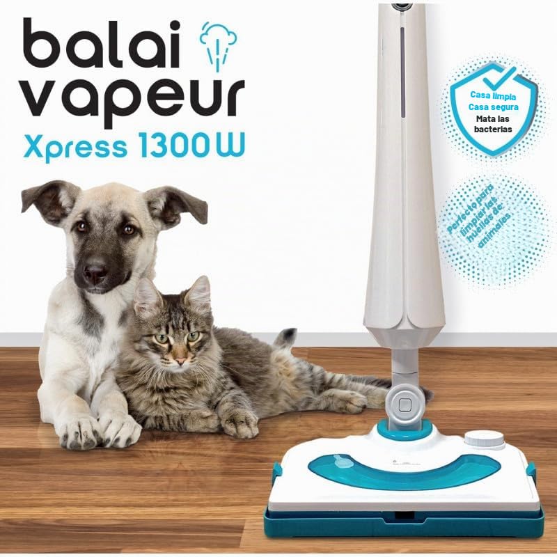 Fregona de vapor de 1300 W – Cabezal articulado – VENTEO – Vapor continuo – Sistema doble depósito de agua/detergente – Uso interior y exterior