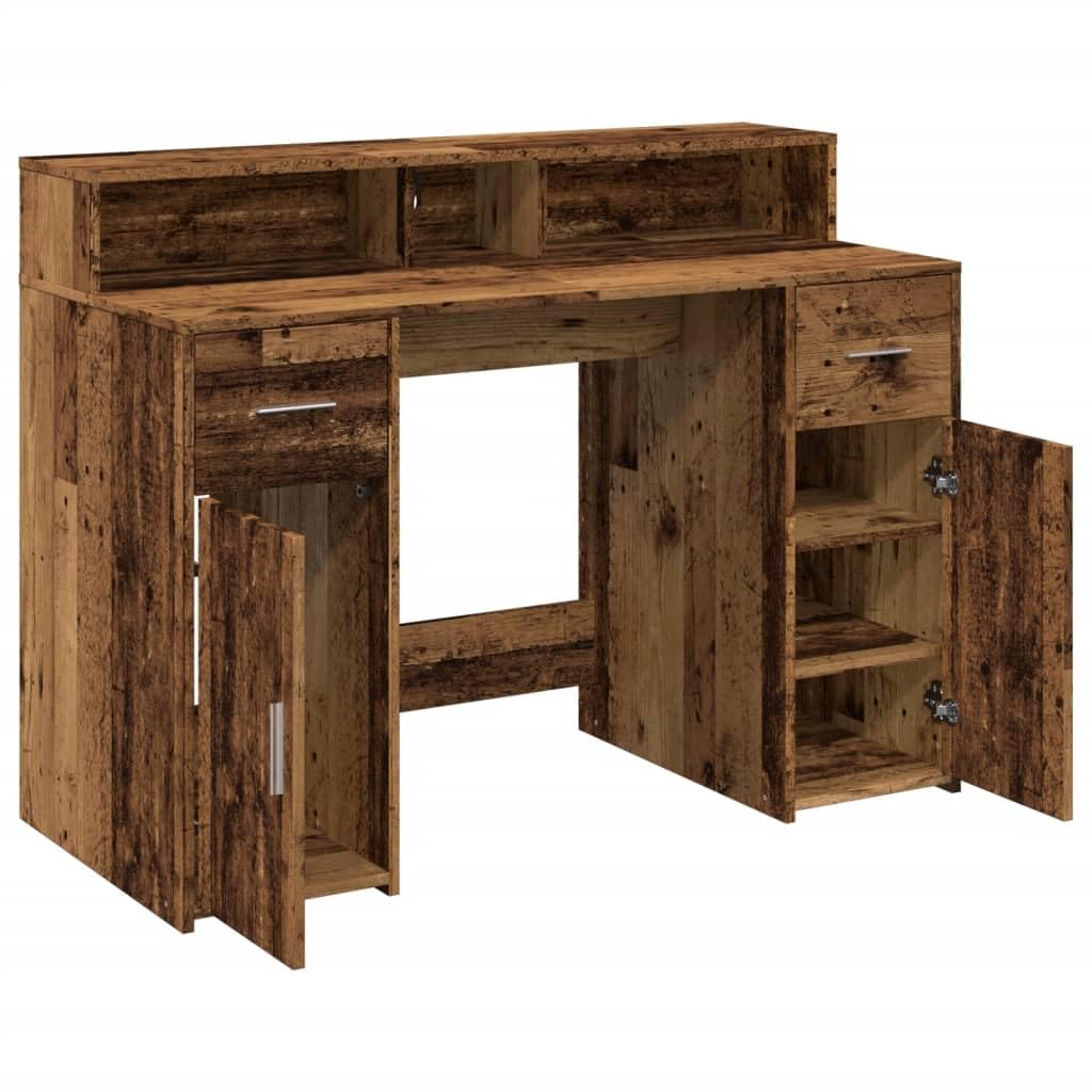 Bureau en Vieux Bois avec lumières LED RVB érgonomique pour Ordinateur PC Gamer Travail et étude Espace de Rangement Angle Pliable Hauteur réglable Assis Debout Chambre Salon étudiant Enfant