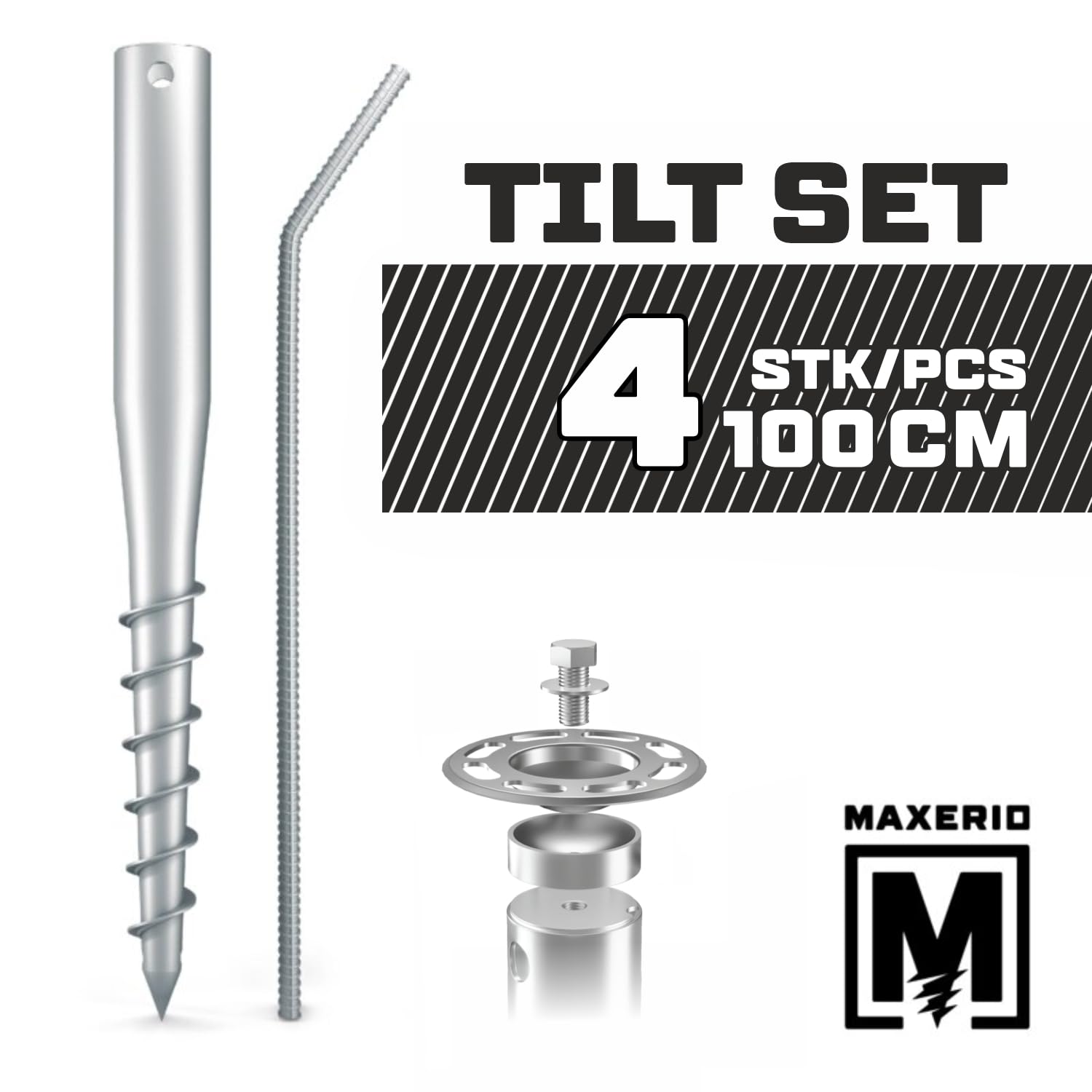 NEU 100 cm 4er TILT-Set Schraubfundamente Ø 60 x 2; M12