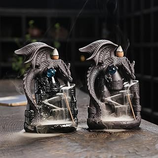 PSHRFANST Purple Clay Dragon Backflow Incense Burner, Castle & Winged Dragon Ceramic Aromatherapy Ornament, Handmade & Mechanized Craft, for Home Decor, Meditation, Gift