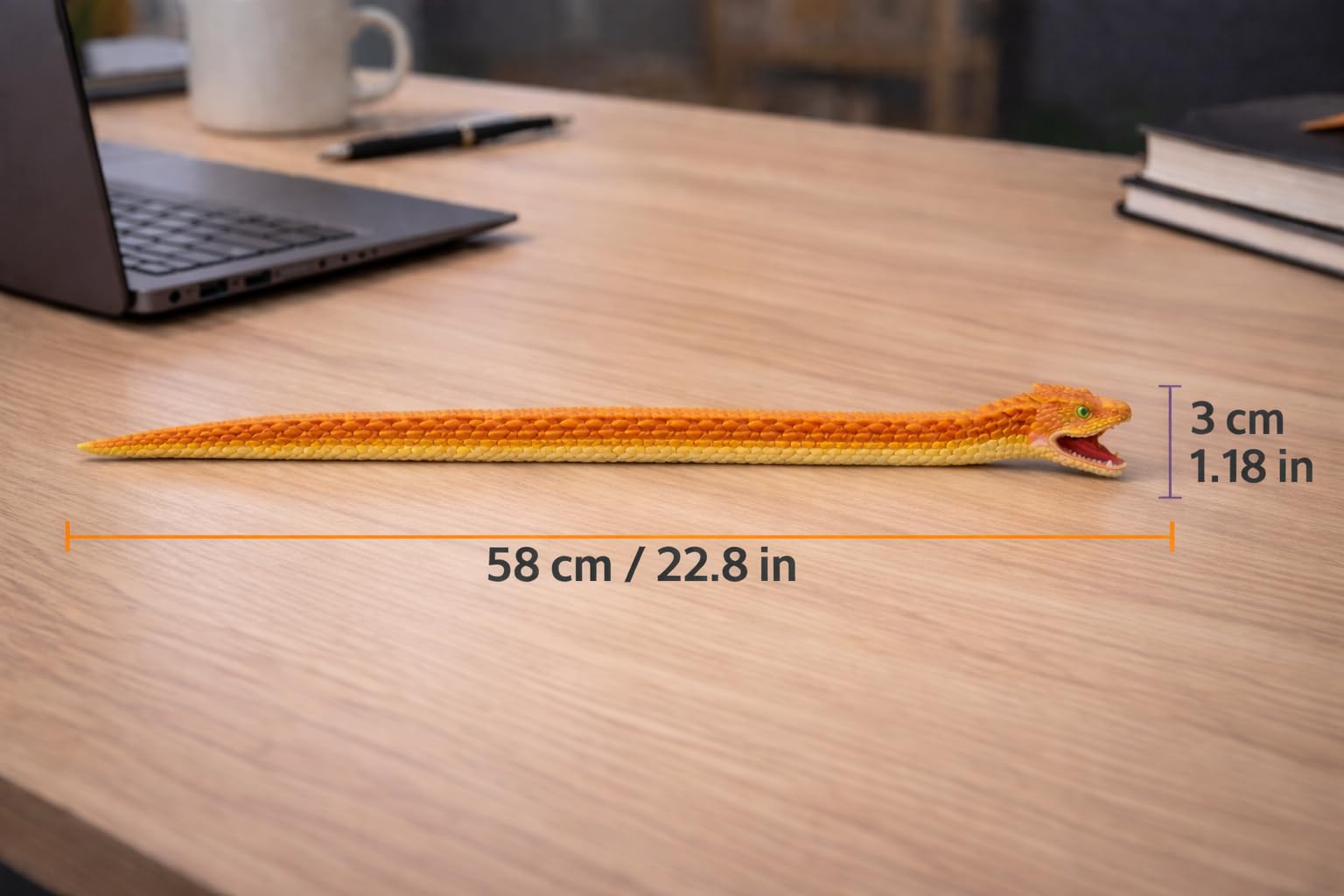 Articulated Crystal Snake – 3D Printed Flexible Snake Figurine, 58 cm (23 in) Poseable Serpent with Movable Mouth, Realistic Eyes, Fantasy Desk Decor (Gold) - 5