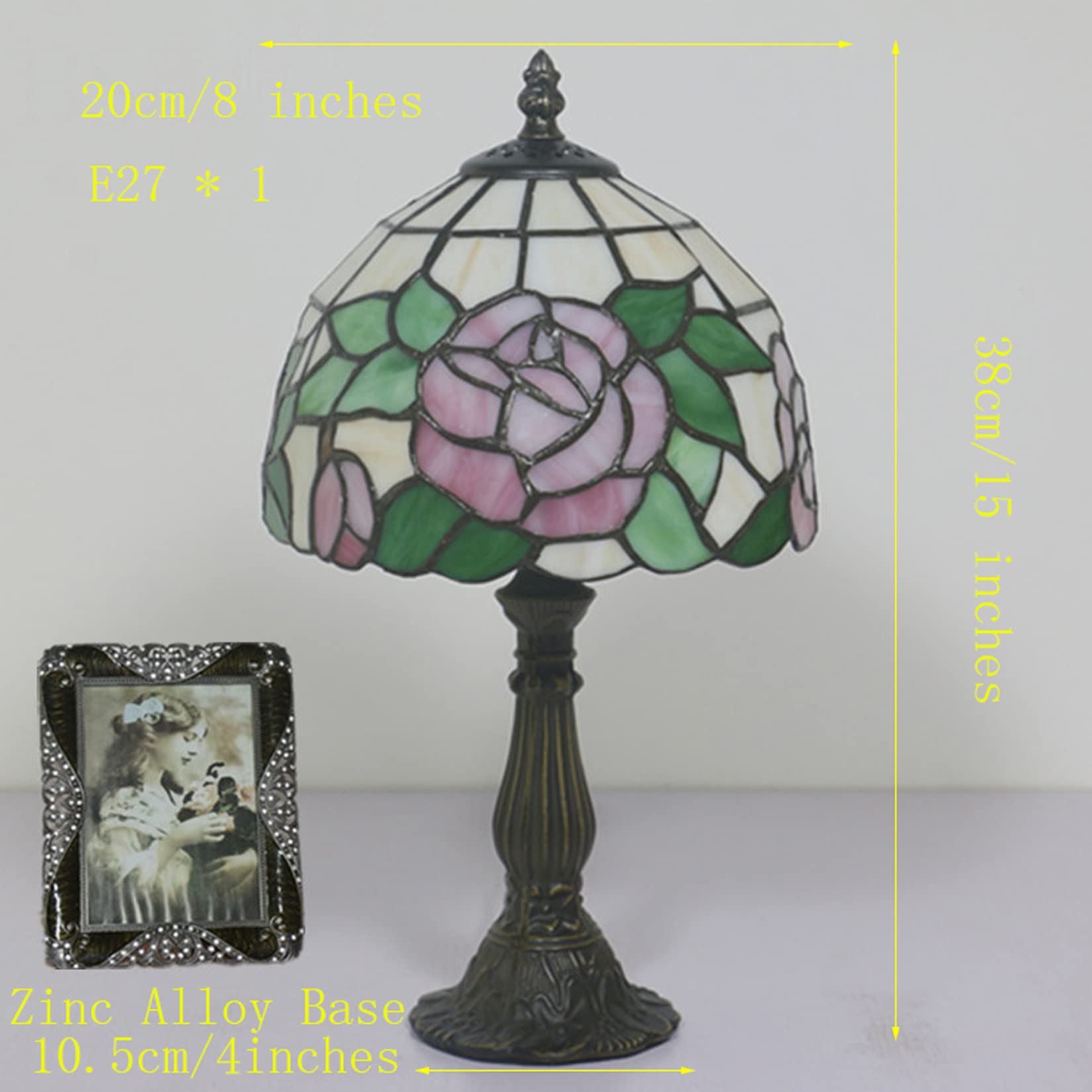 Lampa róża na stół, stolik nocny, motyw kwiatowy, witraż, akcent na biurko, lampka nocna dla dziewczyny, ukochanej, sypialni, prezent urodzinowy, 8 x 15 cali, D niespodzianka (g)