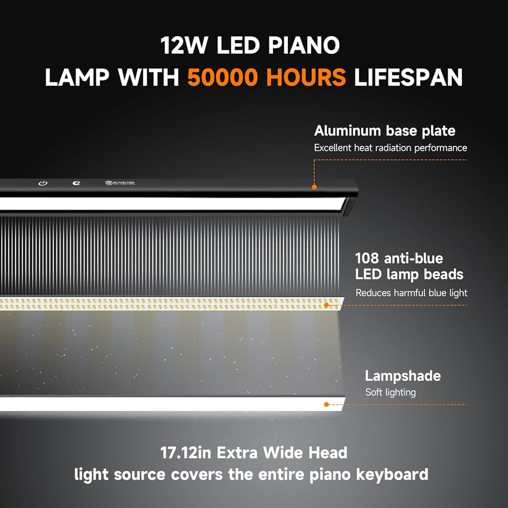 Malloy Musica per Pianoforte Light Dimmable Modern Reading Lamp per Pianoforte, Musicista, Lettura di Libri, Music Stand Light For Exight Piano UE Plug