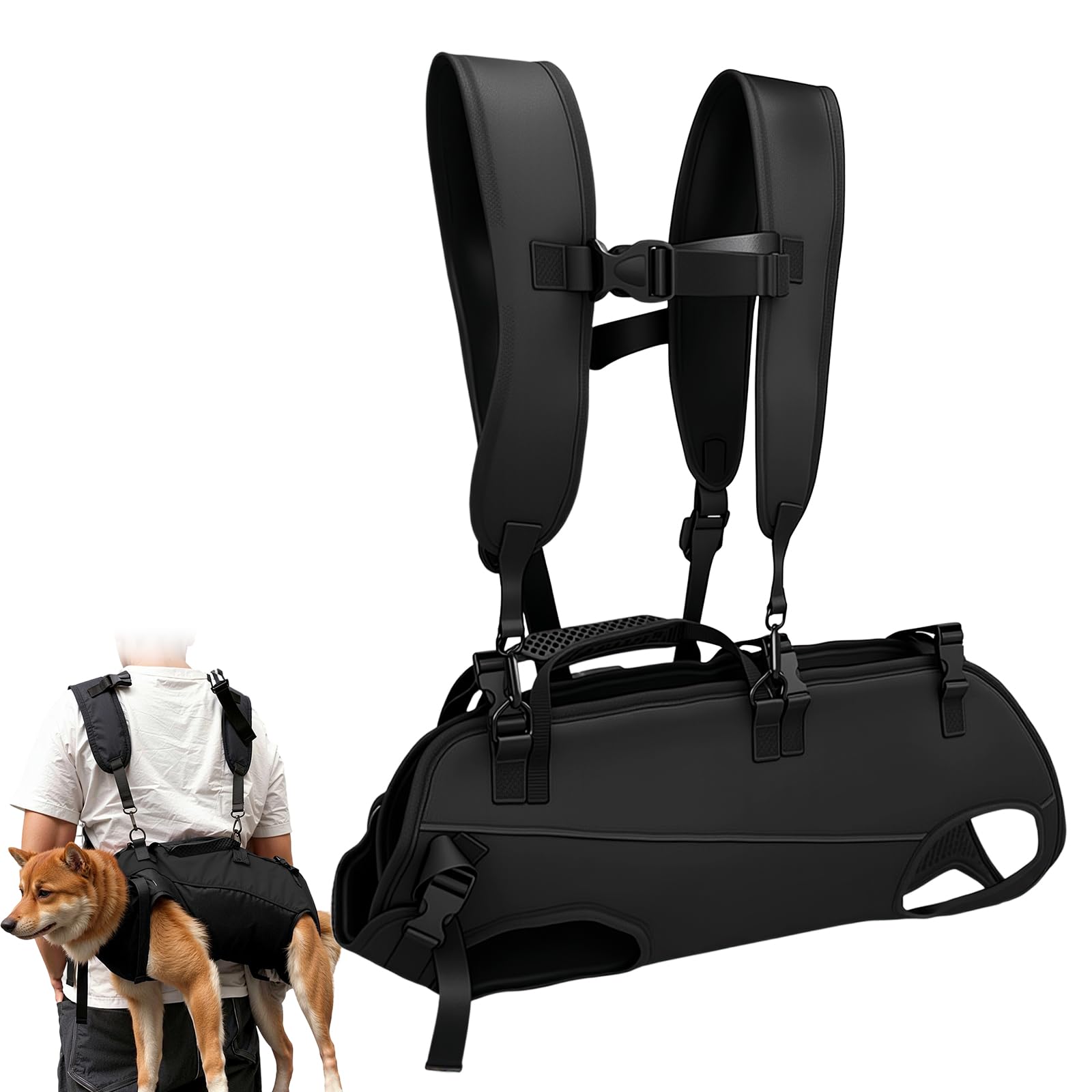 Harnais de Transport pour Chien, Sac à Dos d'urgence pour Chien, Sangle de Transport avec Poignée pour Chiens Âgé, Aide-escalier pour Chiens Handicapés Blessés (L)