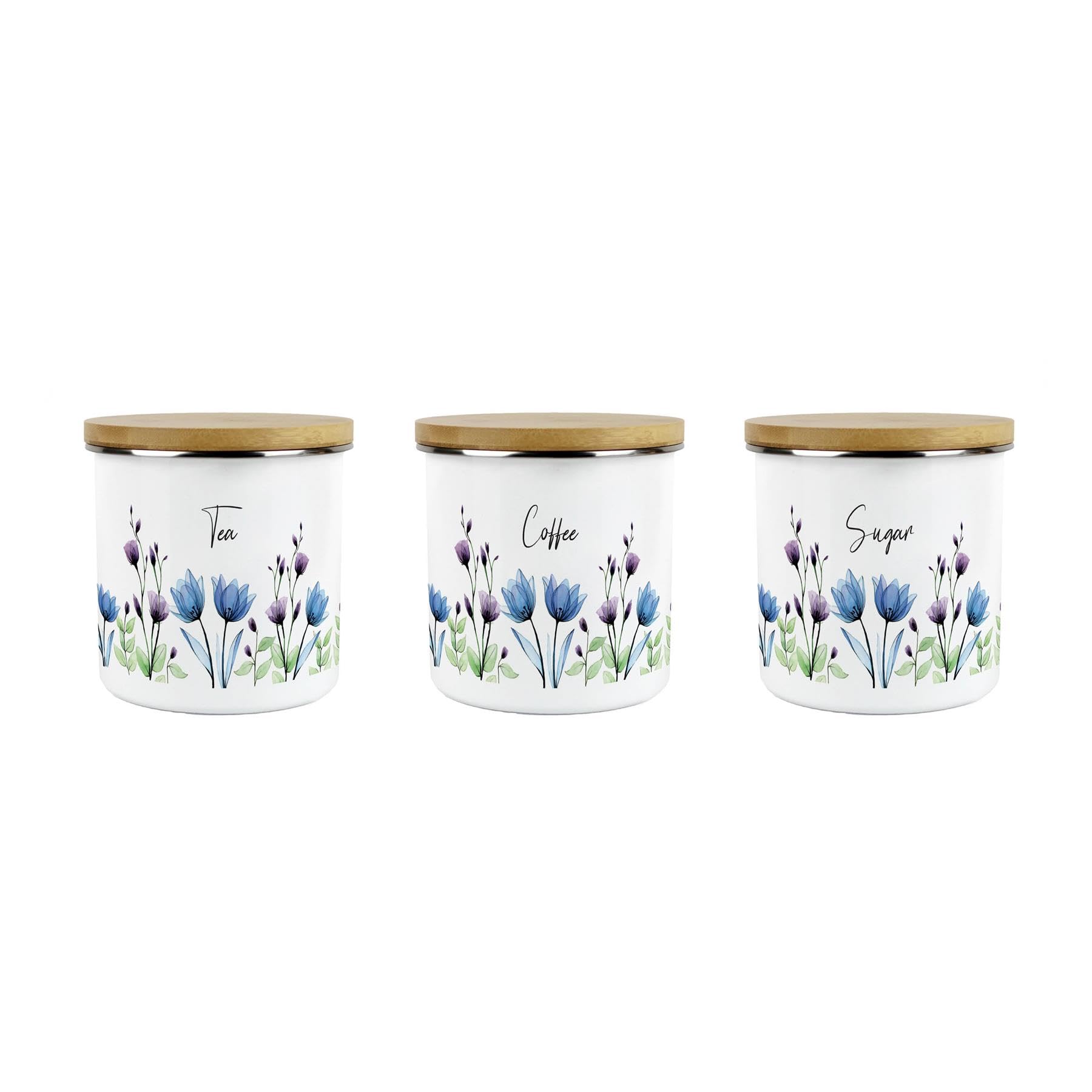 Blooming Lovely Tea, Coffee & Sugar 600ml Kitchen Canisters - Purple Floral Set