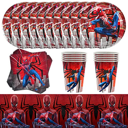 Newtic 41PCS Ensemble de Vaisselle de Fête Spiderman, Spiderman Fêtes Supplies, Spiderman Ballon, Decoration Anniversaire Spiderman, y Compris Assiettes, Tasses, Serviettes, nappe Cover