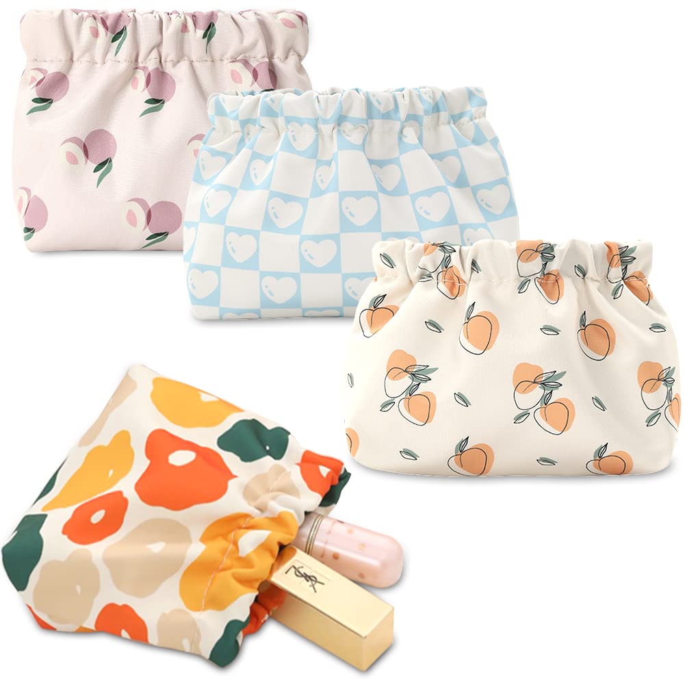 Veki4Pcs Lipstick Bags Small Cosmetic Bag Travel Shrapnel Makeup Bags Waterproof Large Capacity Key Storage Organizer Case for Women, Portable Goods Mini Inside Purse, Multicolour, Medium