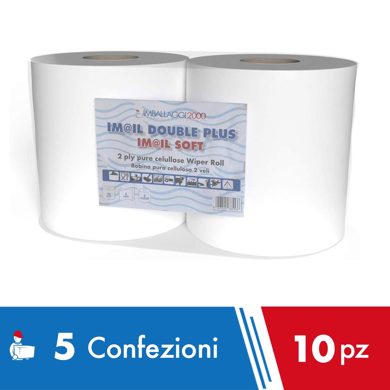 IMBALLAGGI 2000 - Rollos de Papel para Secado Industrial - 800 Tiras - Ideal para Uso alimentario y Compatible con dispensador - x Rollos