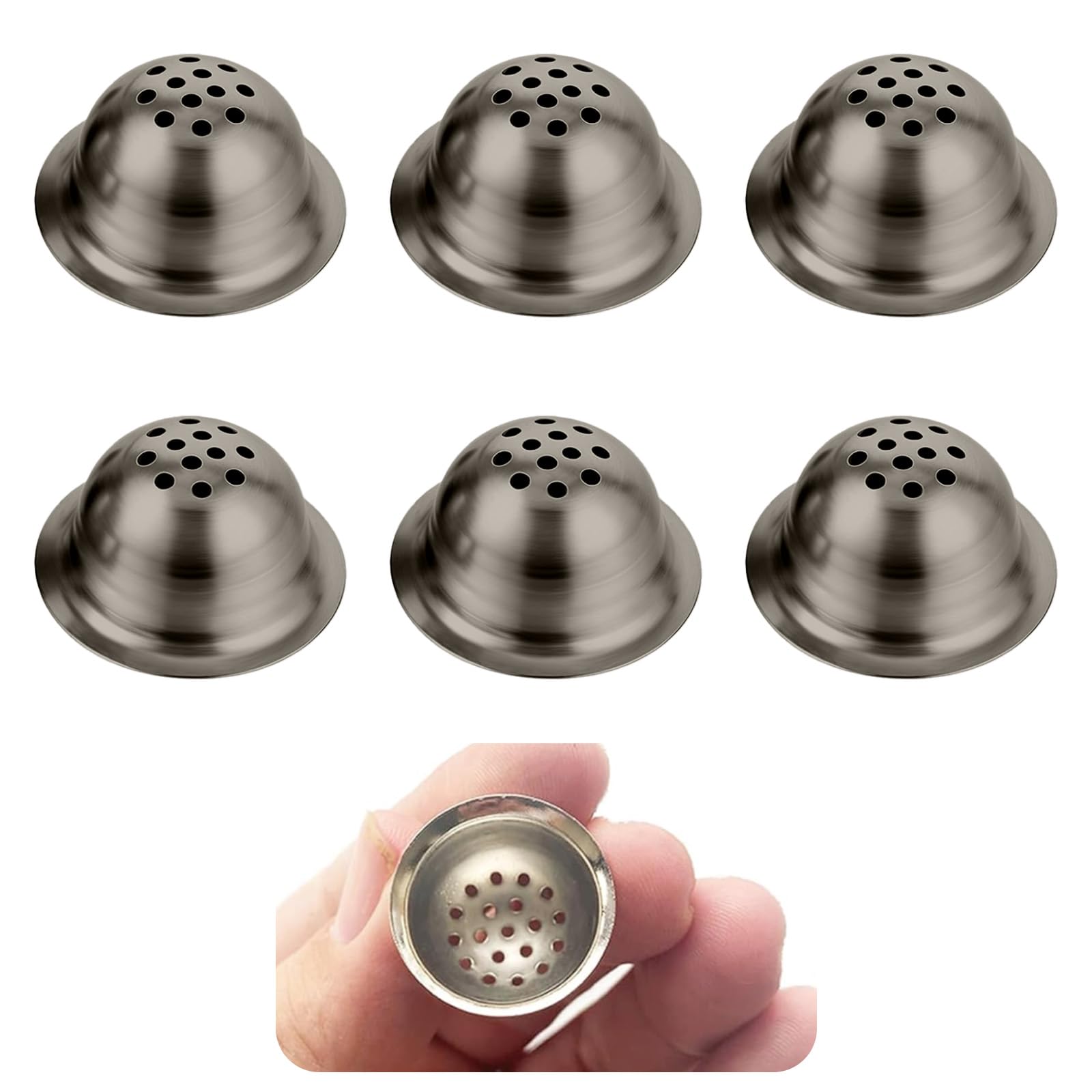 6 Pcs Bowl Shaped Stainless Steel Metal Filter Screen, 20 Hole Metal Bowl