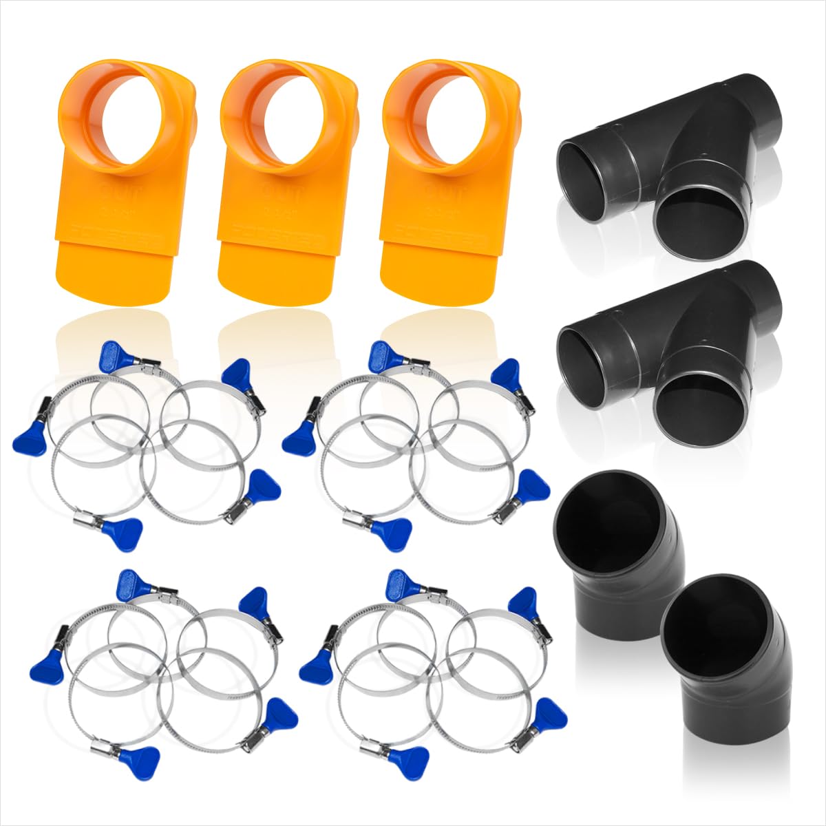 2-1/2 Inch Dust Collection Fittings Kit with Connectors, Blast Gates and Stainless Steel Hose Clamps for 3 Machine Setup, Dust Collection System for Woodworking Dust Collection Hose (70315)