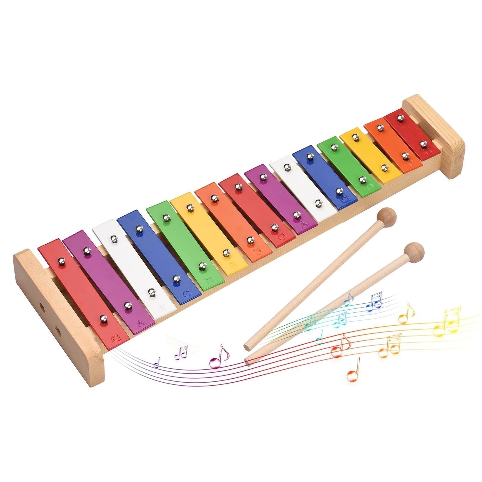 Ksylofon Muzyczny 15 Uwaga Glockenspiel Ksylofon Drewniana Podstawa Kolorowe Pręty Aluminiowe Instrument Muzyczny Prezent Perkusyjny Z 2 Młotkami
