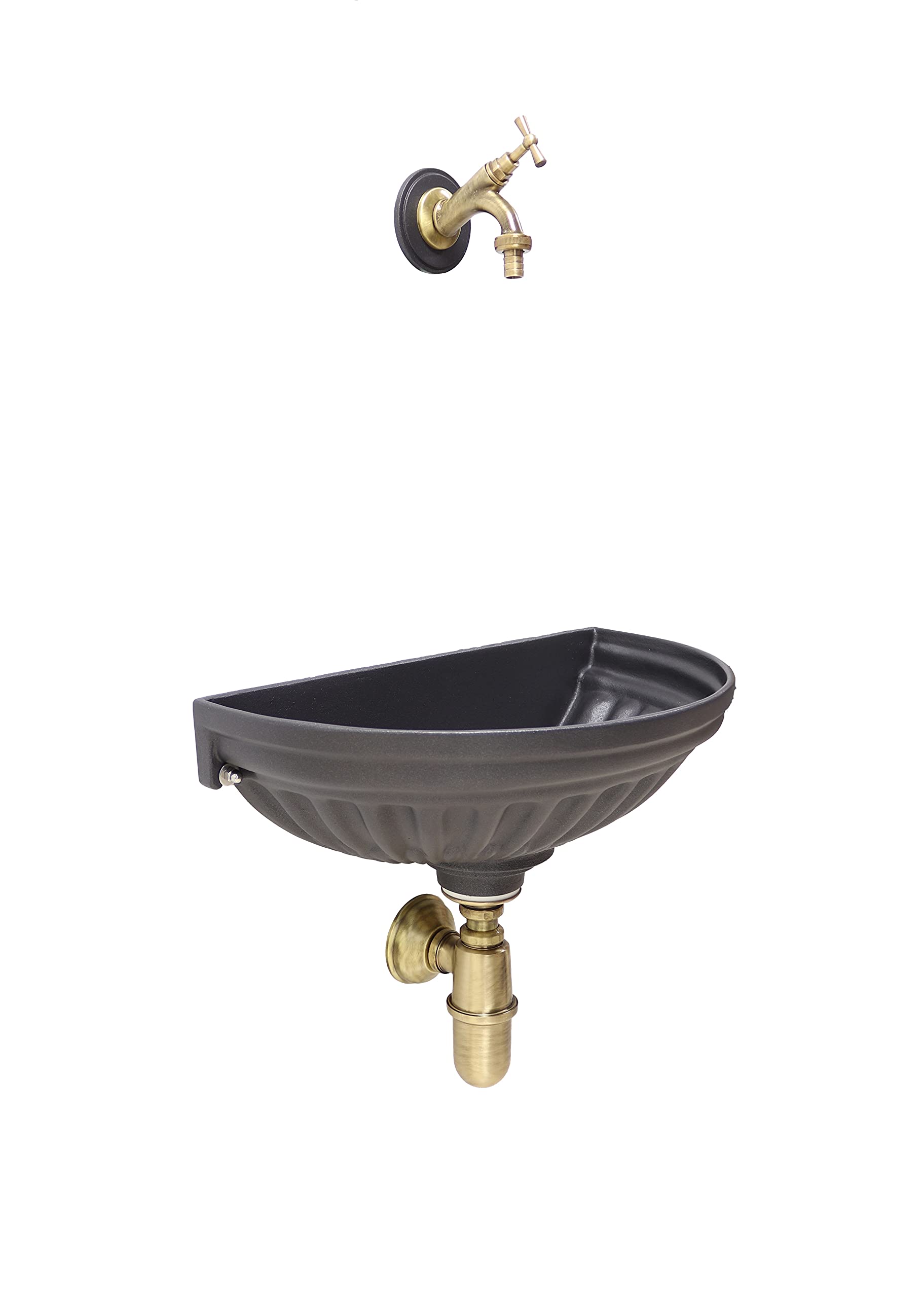 Fonderia Bongiovanni Wandbrunnen, Modell Versilia, für Haus, Garten, Terrasse, mit Wasserhahn und Siphon, aus Messing, Finish nach Wahl (brüniert)