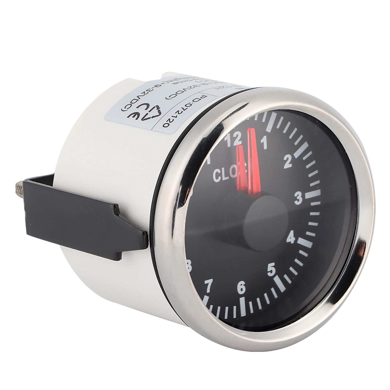 Indicador de Reloj de 52 Mm, Contador de Horas Universal de 0 a 12 Horas con Luz de Fondo Roja para Automóvil, Barco, Yate, Esfera Negra, Marco Plateado (Bisel plateado con