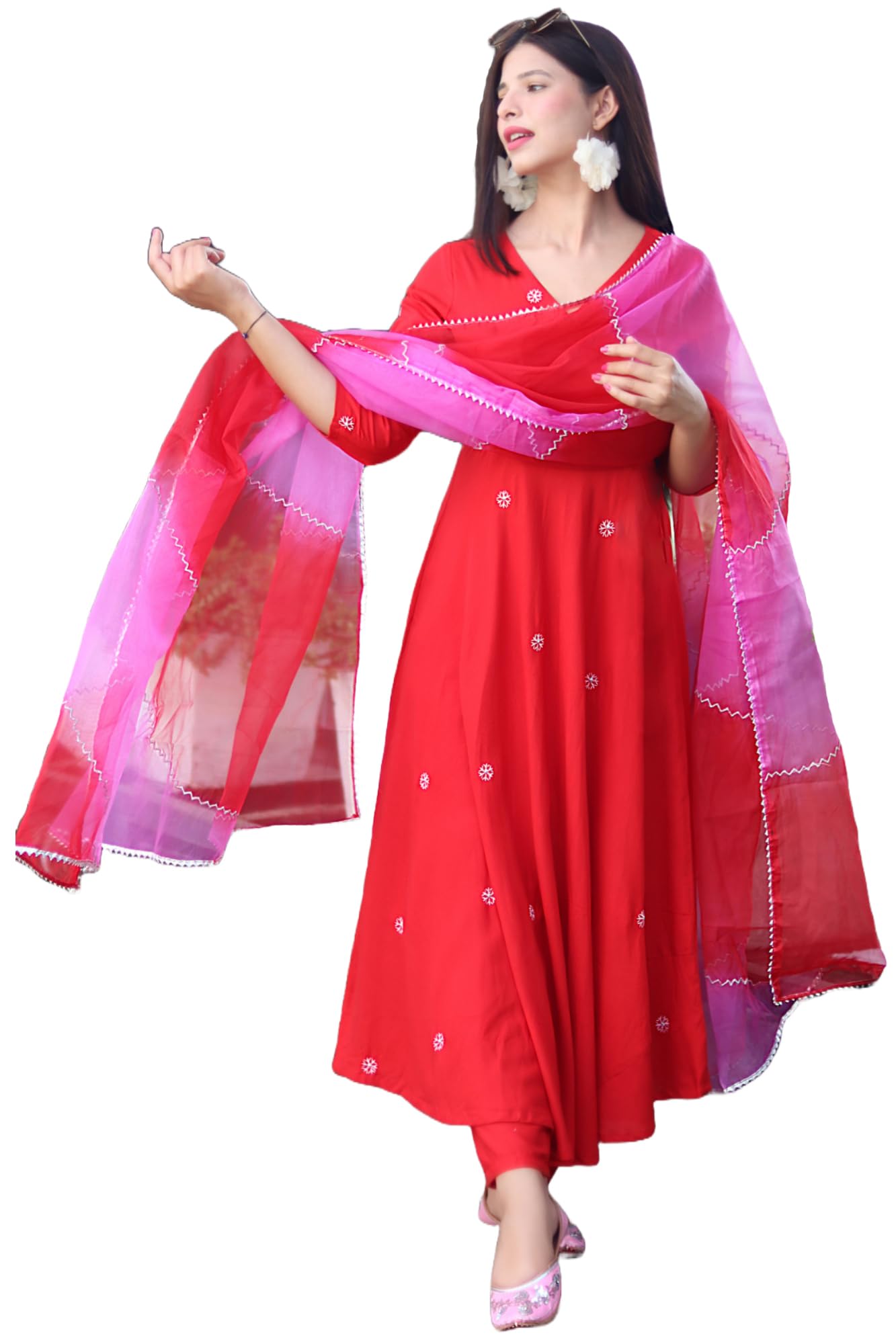 GoSriKi Womens Cotton Blend Anarkali Embroidered Kurta with Pant & Dupatta (GSK-RED-GS_XL_Red_X-Large) (B0D4J684MB) Amazon Price History, Amazon Price Tracker