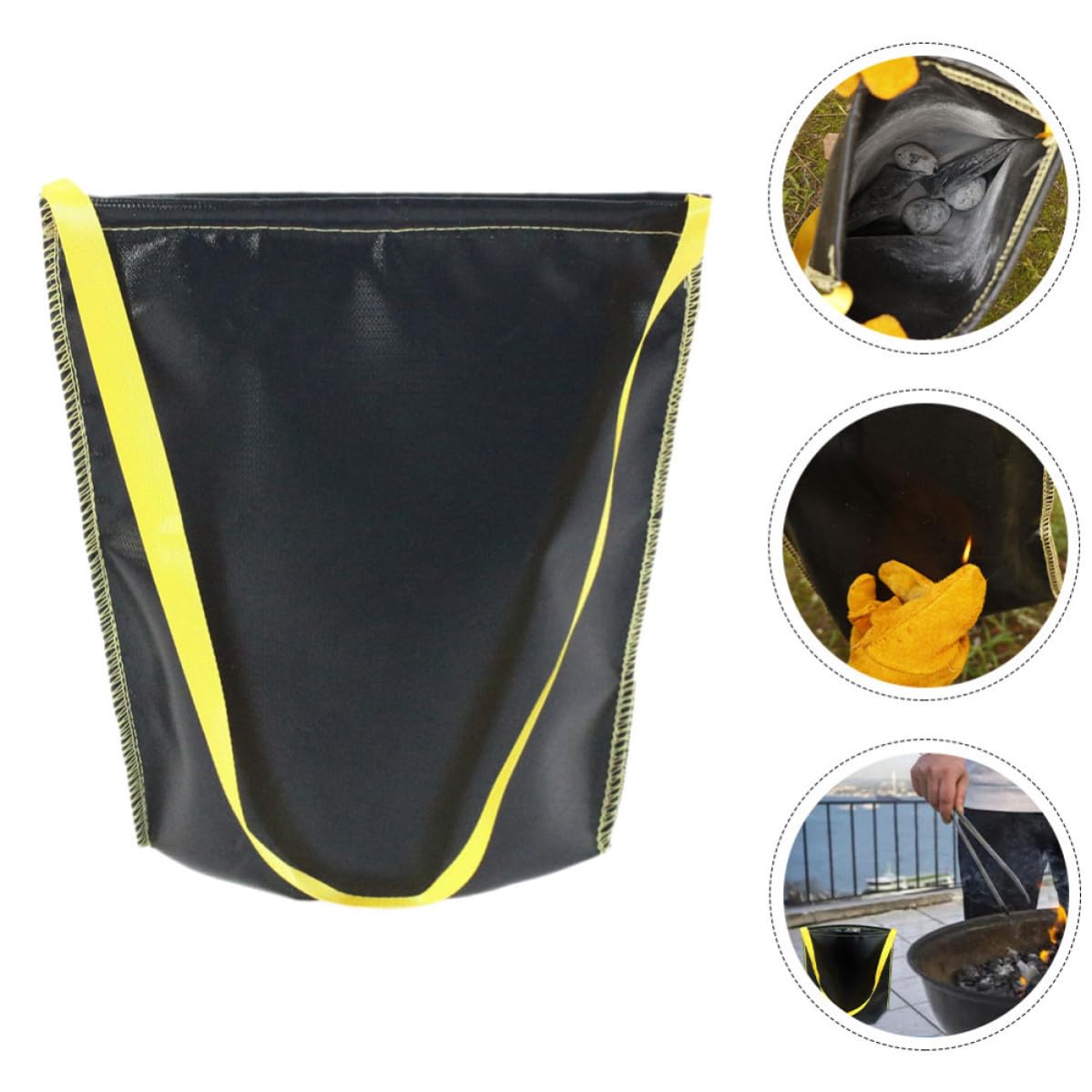 Mikikit Feuerfester mit Griffdesign Aufbewahrungsbeutel aus Nylon und Silikon Großer Kapazität in Schwarz für Grillkohle und Outdoor Einsätze