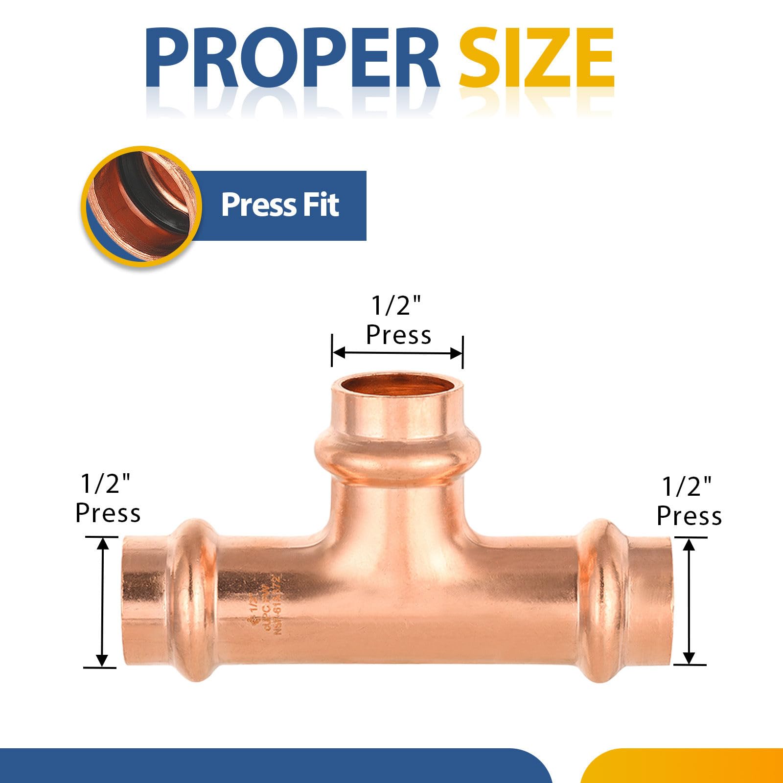 Paquete de 100 Conectores en T de Cobre, de 1/2 Pulgada P x P x, Conector de derivación en T de Tres vías para líneas de distribución de Agua.