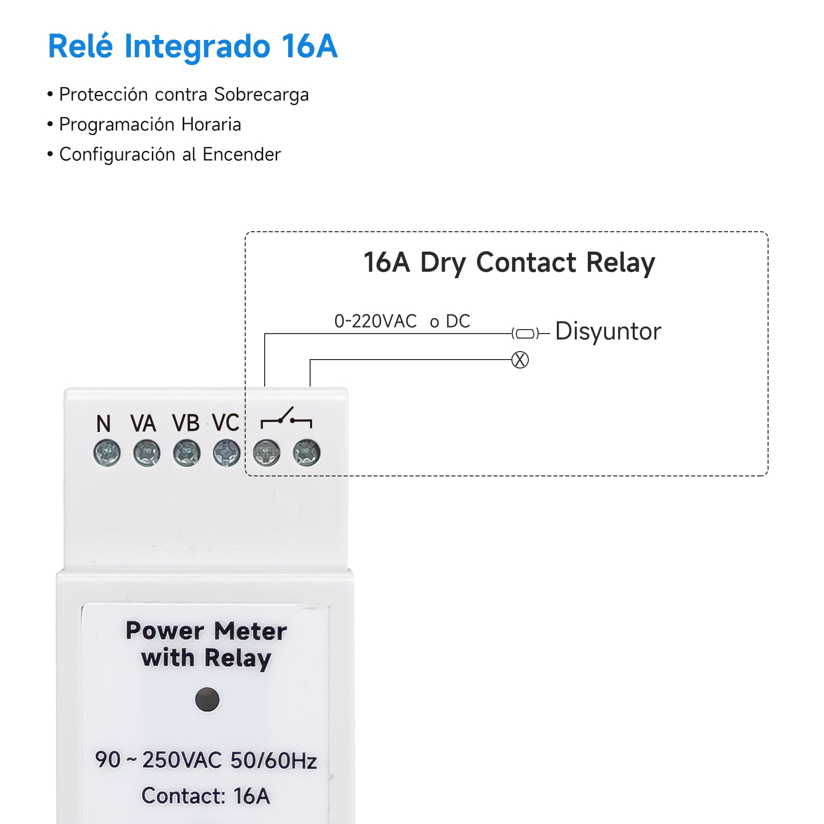 OWON WLAN Smart Medidor de Energía con Relé, Tuya Compatible Contador de Energía para Sistema Mono/Trifásico, 16A de Contacto Seco, Monitorización en Tiempo Real de Voltaje y Potencia, Alexa y Google