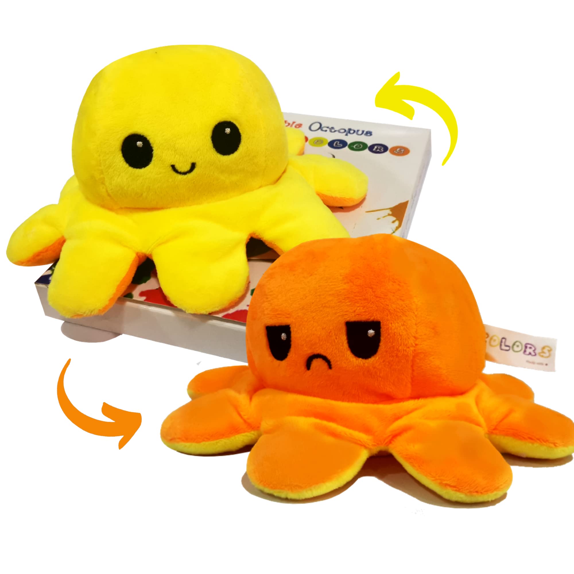 COLORS Giant Reversible Octopus Plush large - Happy and Sad Moody octopus Stuffed toy- Big size 20cm Octopus Plushie Reversable teddy - Flip Octopus UK shows Emotion without saying words! (Sun-Moon)