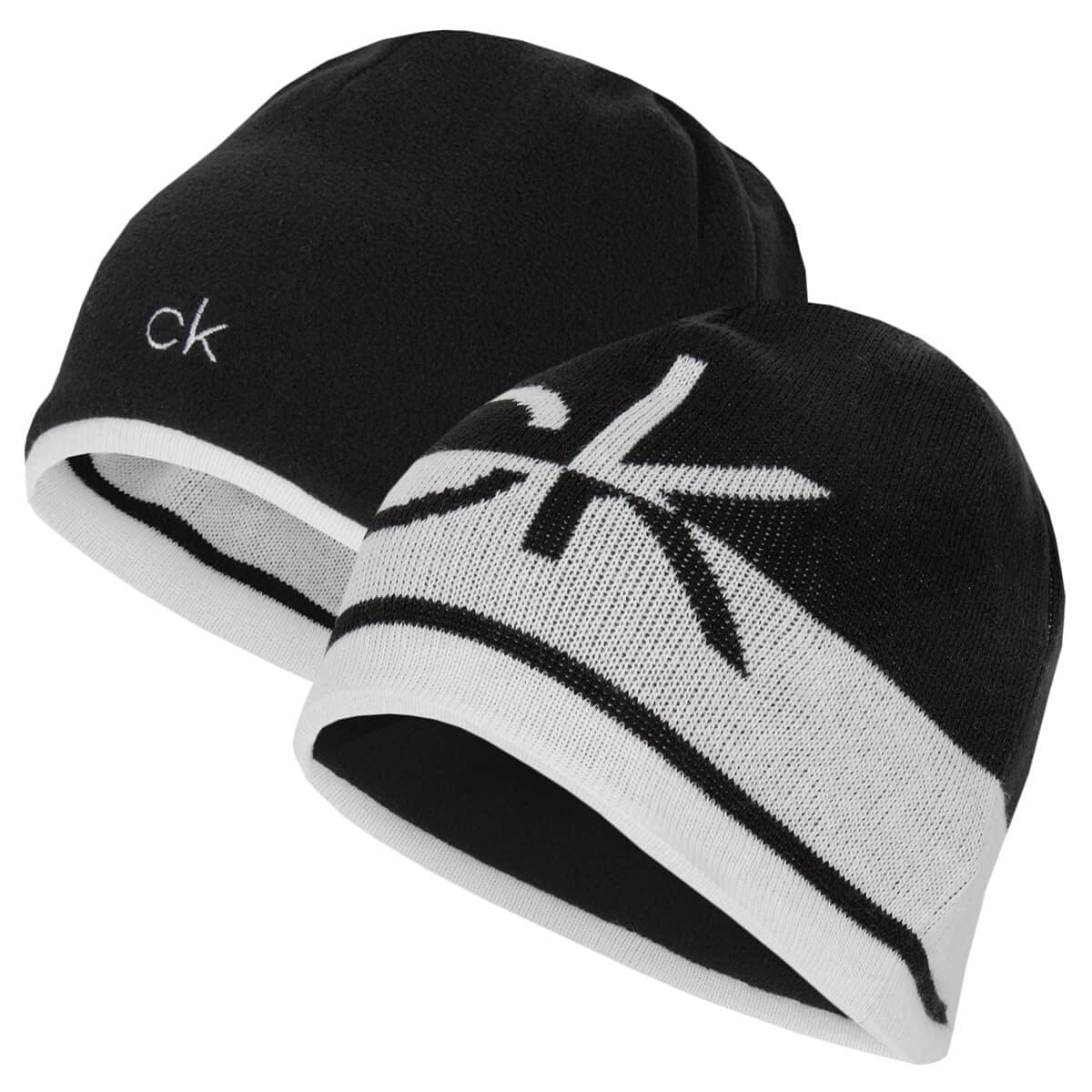 Calvin Klein Mens CK Reversible Knit Beanie Hat - Black/White - One Size