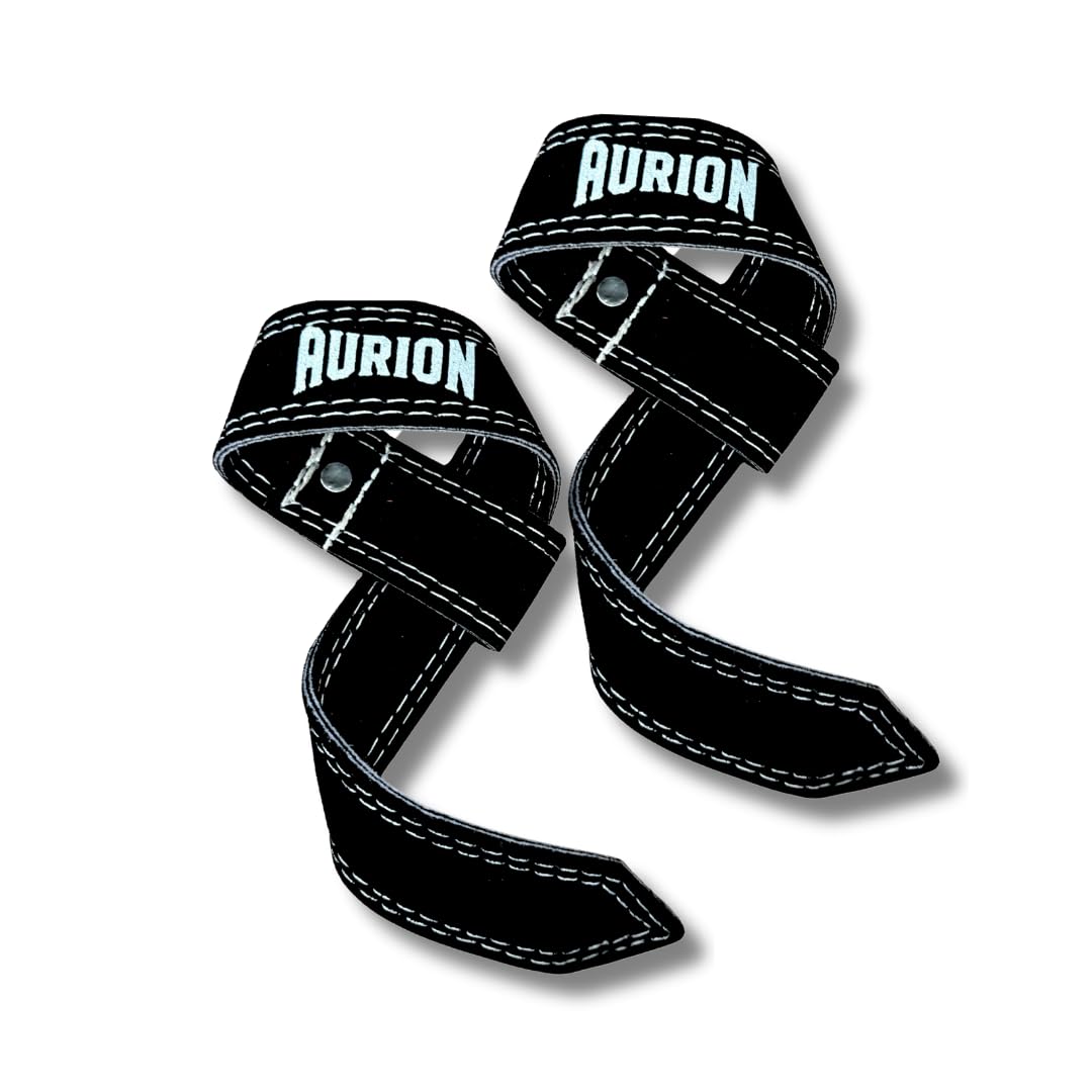 Aurion Fitness 1.5" Premium Genuine Leather Lifting Wrist Straps for Men and Women Wrist Support 19" in Length (Black, 19 Inches)