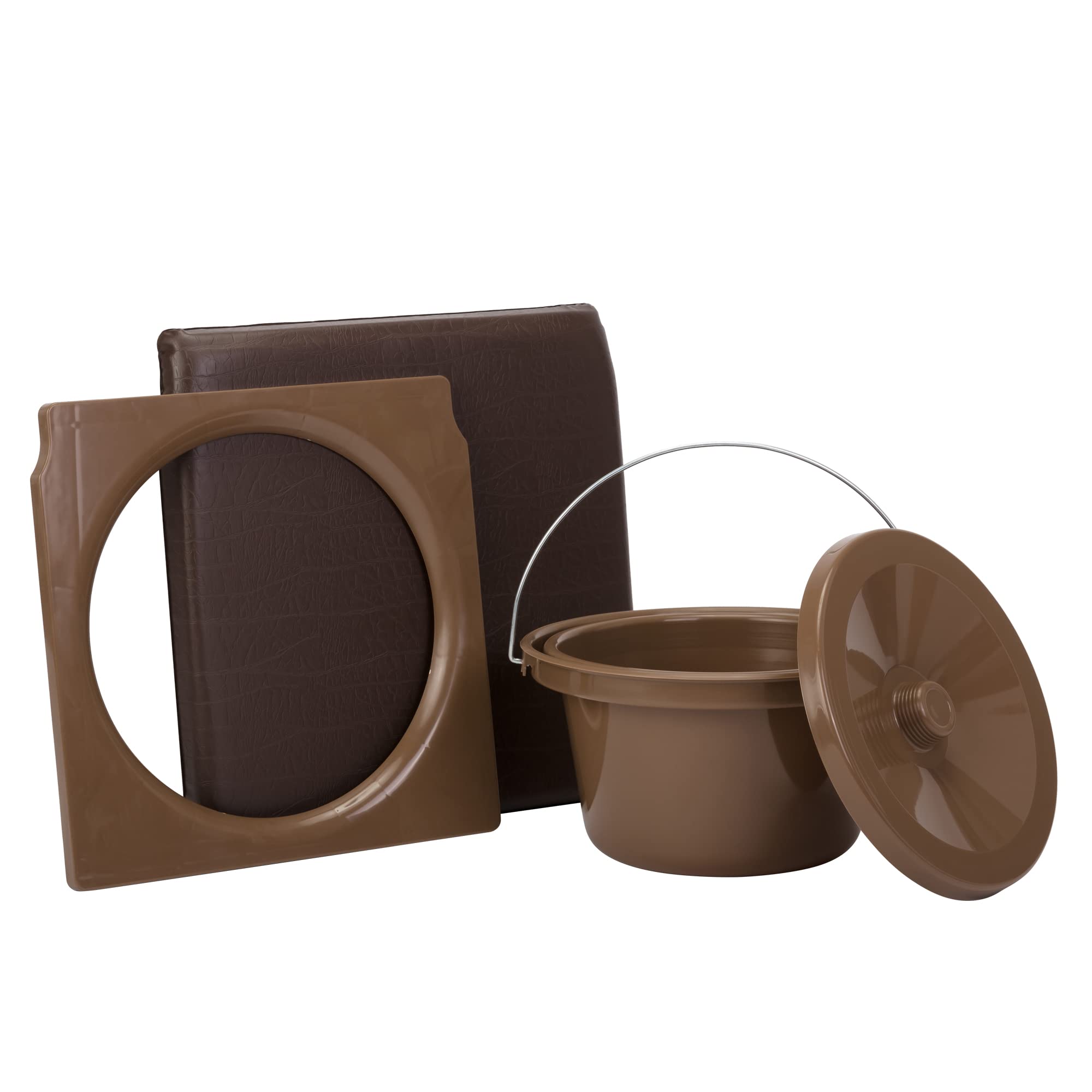 Hygienischer Toilettenstuhl DUHA Nachtstuhl aus hochwertiges Holz Herausnehmbarer Eimer mit Deckel Zertifizierte Toilettenhilfe (Dunkelbraun)